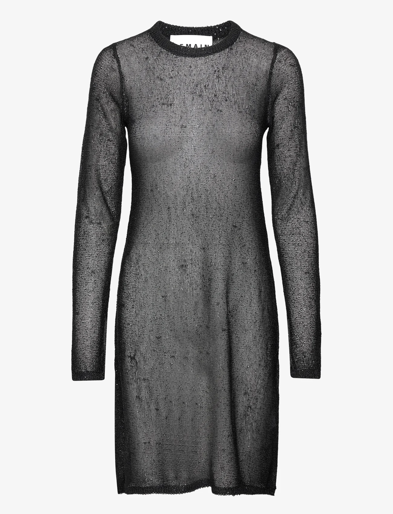 REMAIN Birger Christensen - Sequin Knit Long-Sleeve Mini Dress - kleitas ar vizuļiem - black - 0