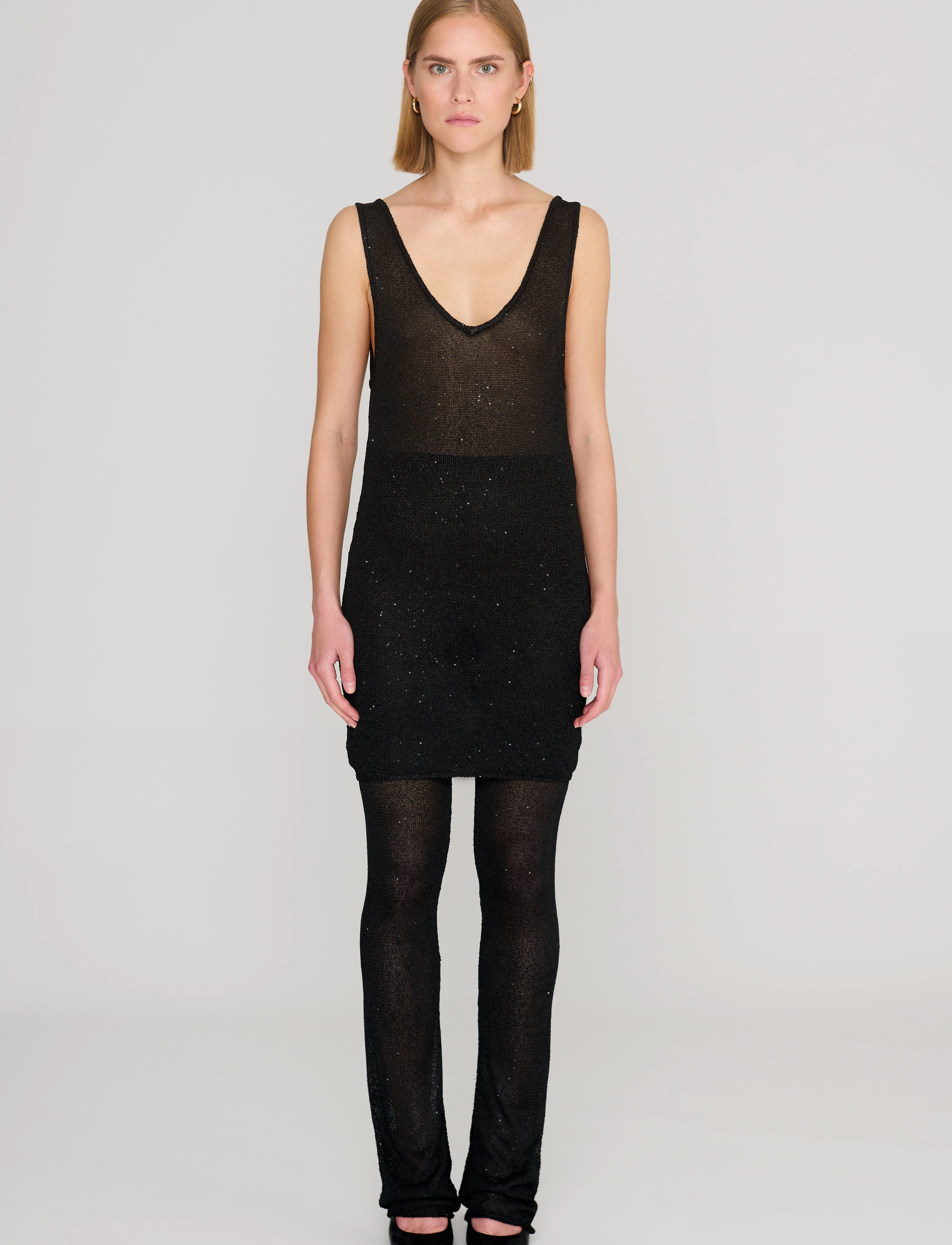 REMAIN Birger Christensen Sequin Knit Fitted Flared Pants, 34, Trousers, Schwarz - Flared, Frauen