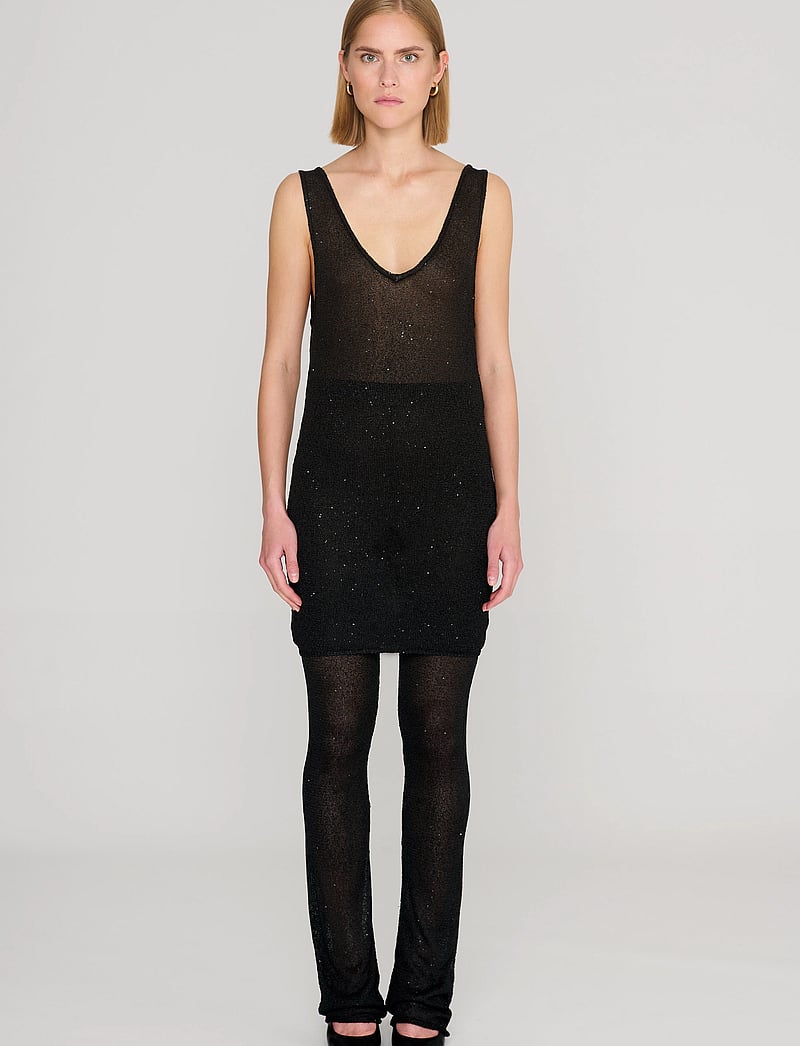 REMAIN Birger Christensen - Sequin Knit Fitted Flared Pants - flare bukser - black - 0