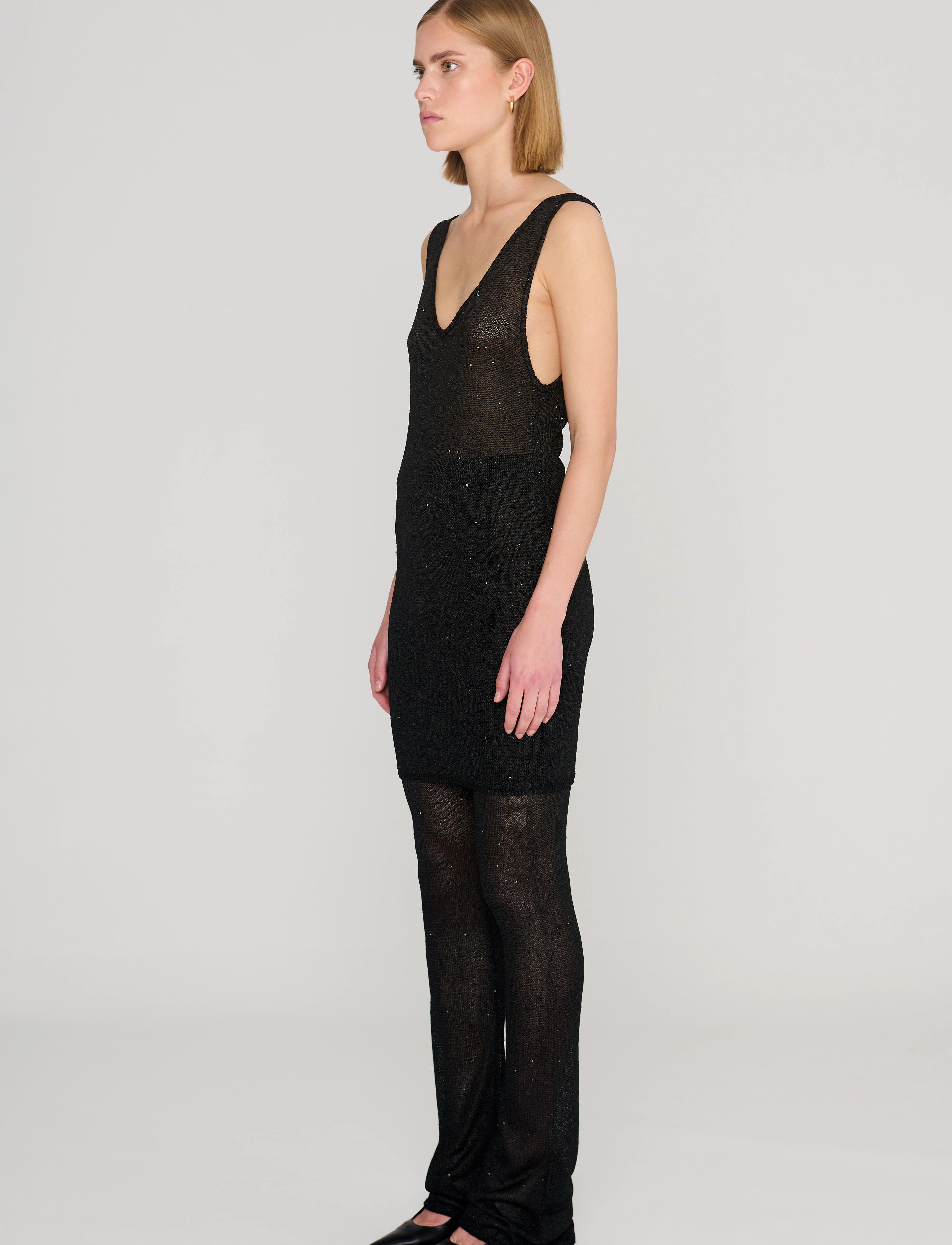 Sequin Knit Fitted Flared Pants 2