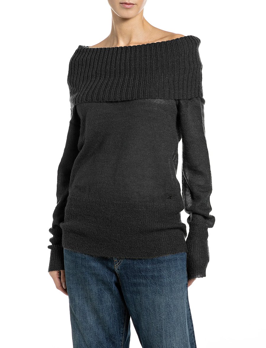 Replay - Sweater REGULAR - stickade tröjor - black - 0
