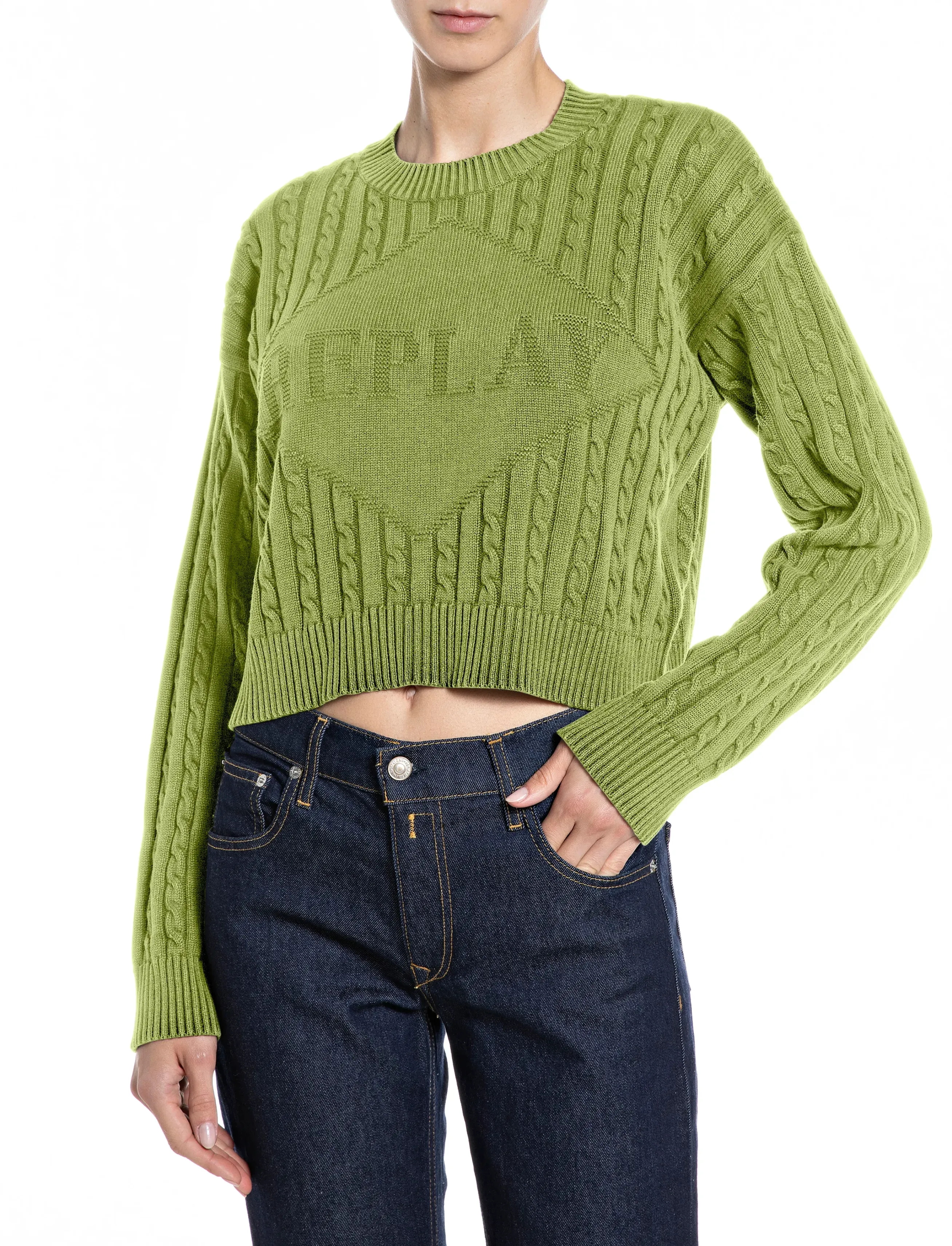 Replay RELAXED   NATURAL COMPONENT Sweater - Crop tops - GREEN / green