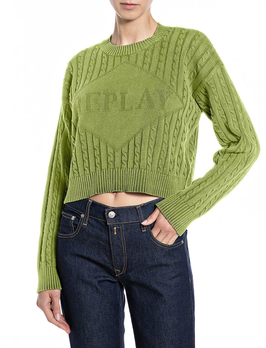 Replay - RELAXED NATURAL COMPONENT Sweater - crop tops - green - 0
