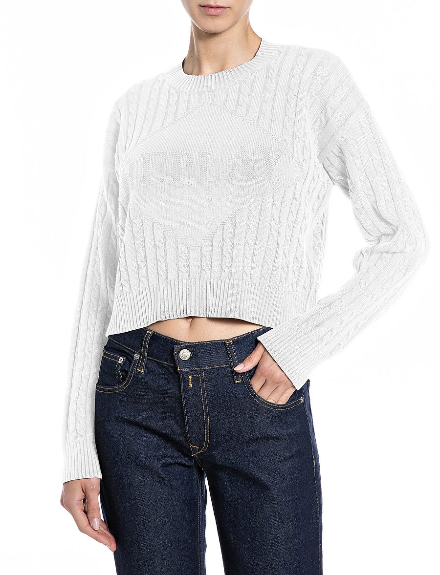 Replay - RELAXED NATURAL COMPONENT Sweater - crop tops - white - 0