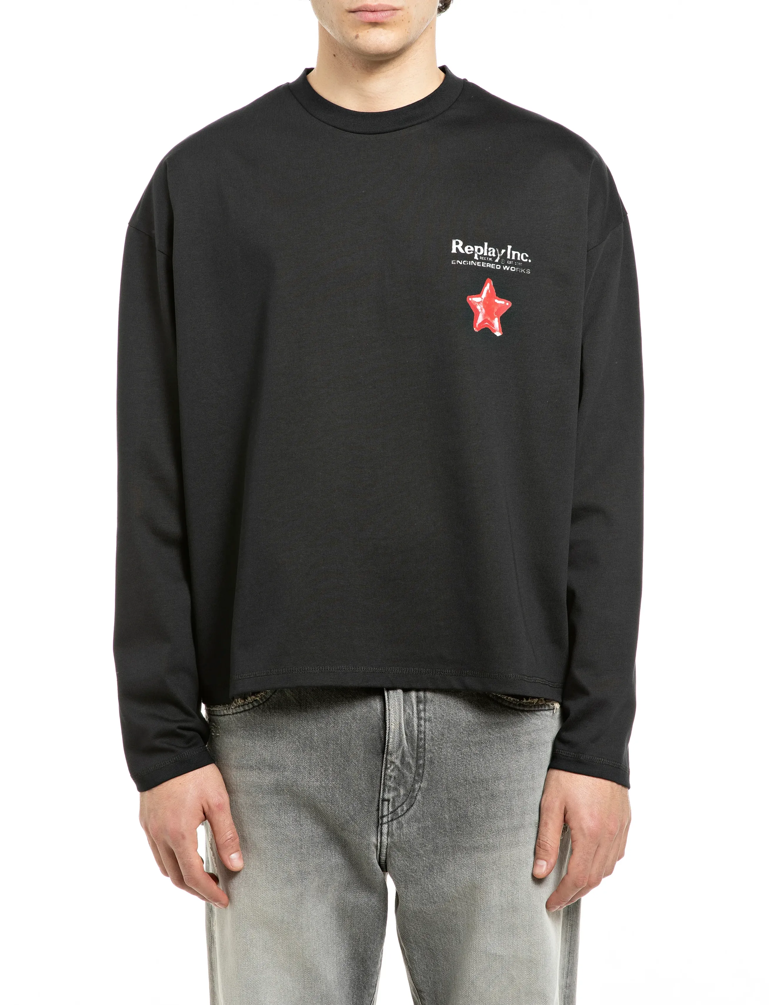 Replay Long-sleeved t-shirt BOXY - Kläder - BLACK / black