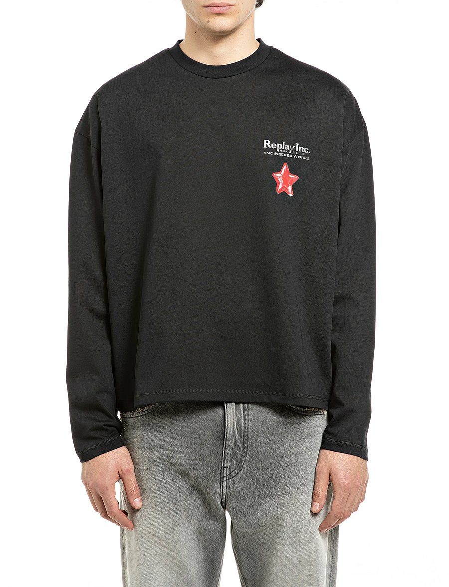 Replay - Long-sleeved t-shirt BOXY - langärmelige t-shirts - black - 0