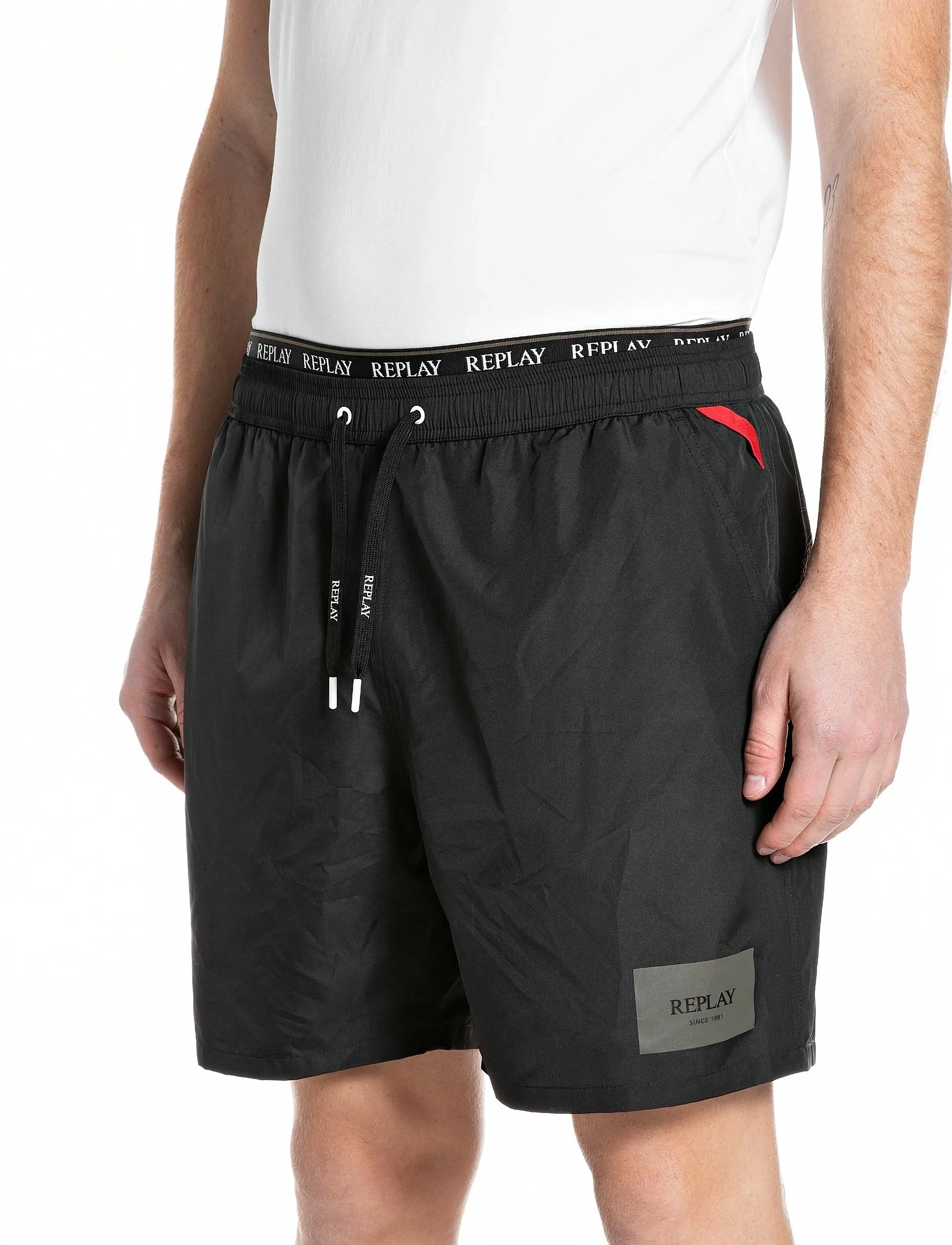 Replay Boxer, Mænd, Logo Taljebånd Badeshorts, Sort, Str: L