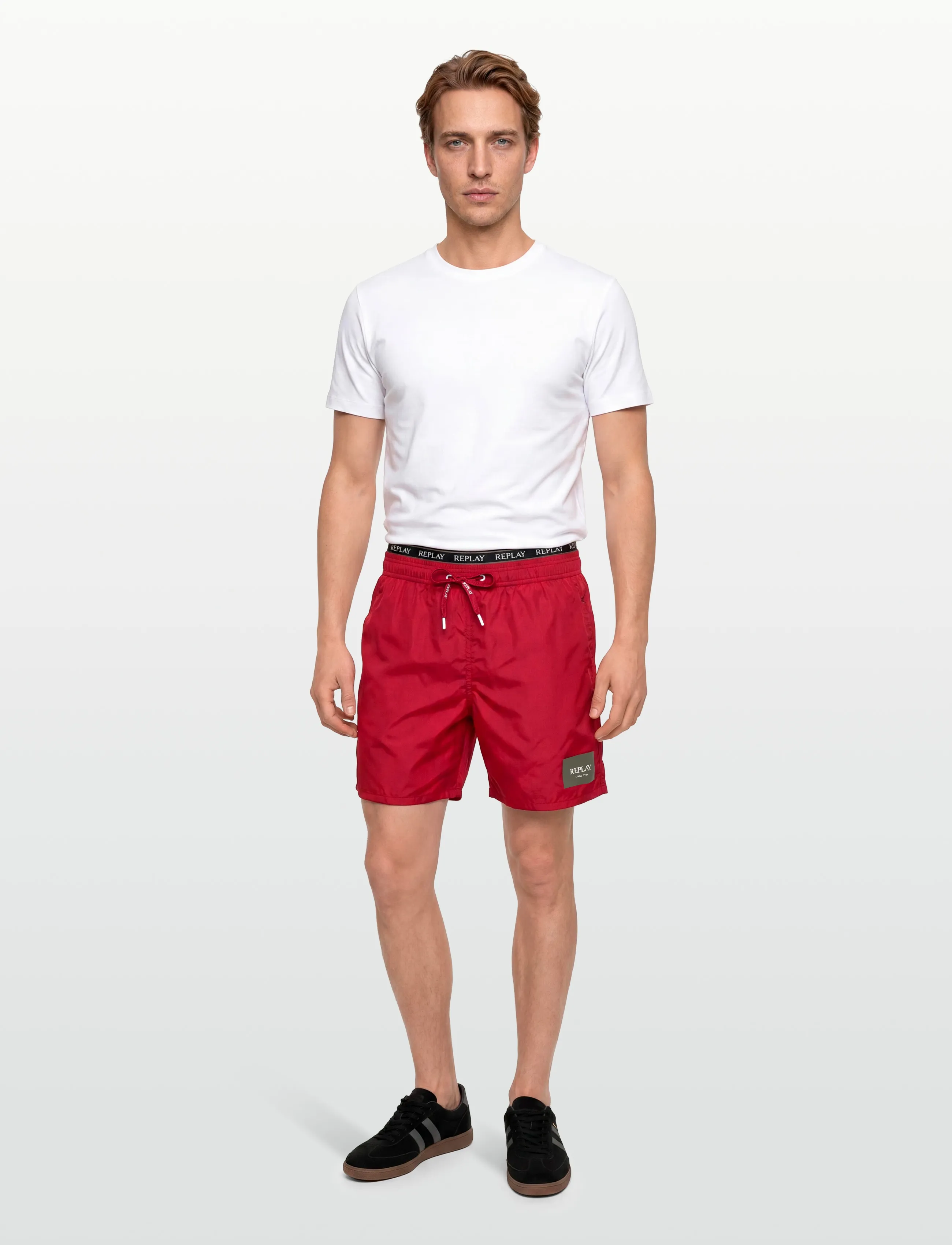 Replay Boxer, Mænd, Logo Taljebånd Badeshorts, Rød, Str: S