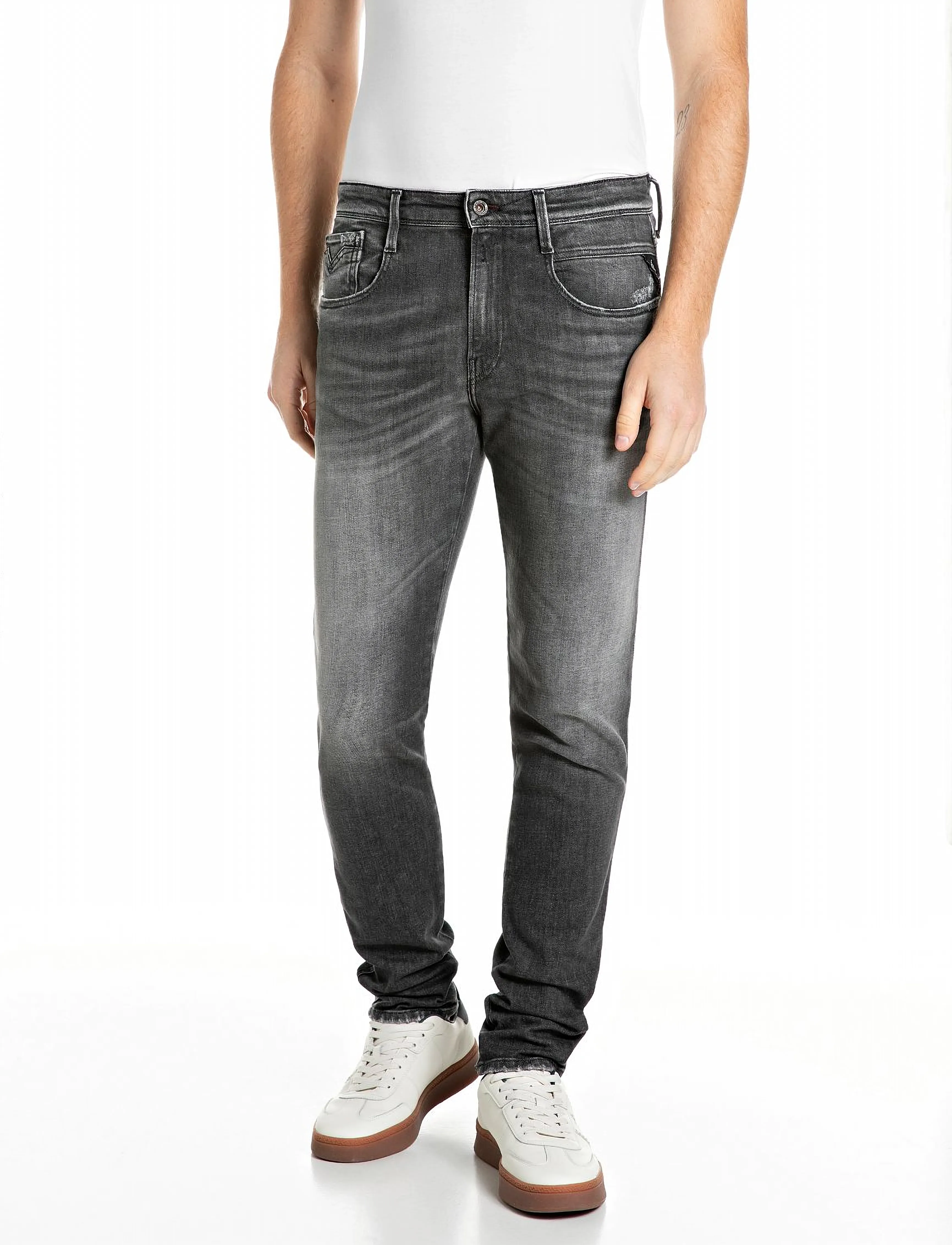 Replay Anbass Trousers Slim Aged,Sustainable, 32 x 34, Jeans, Grau - Slim, Männerswear