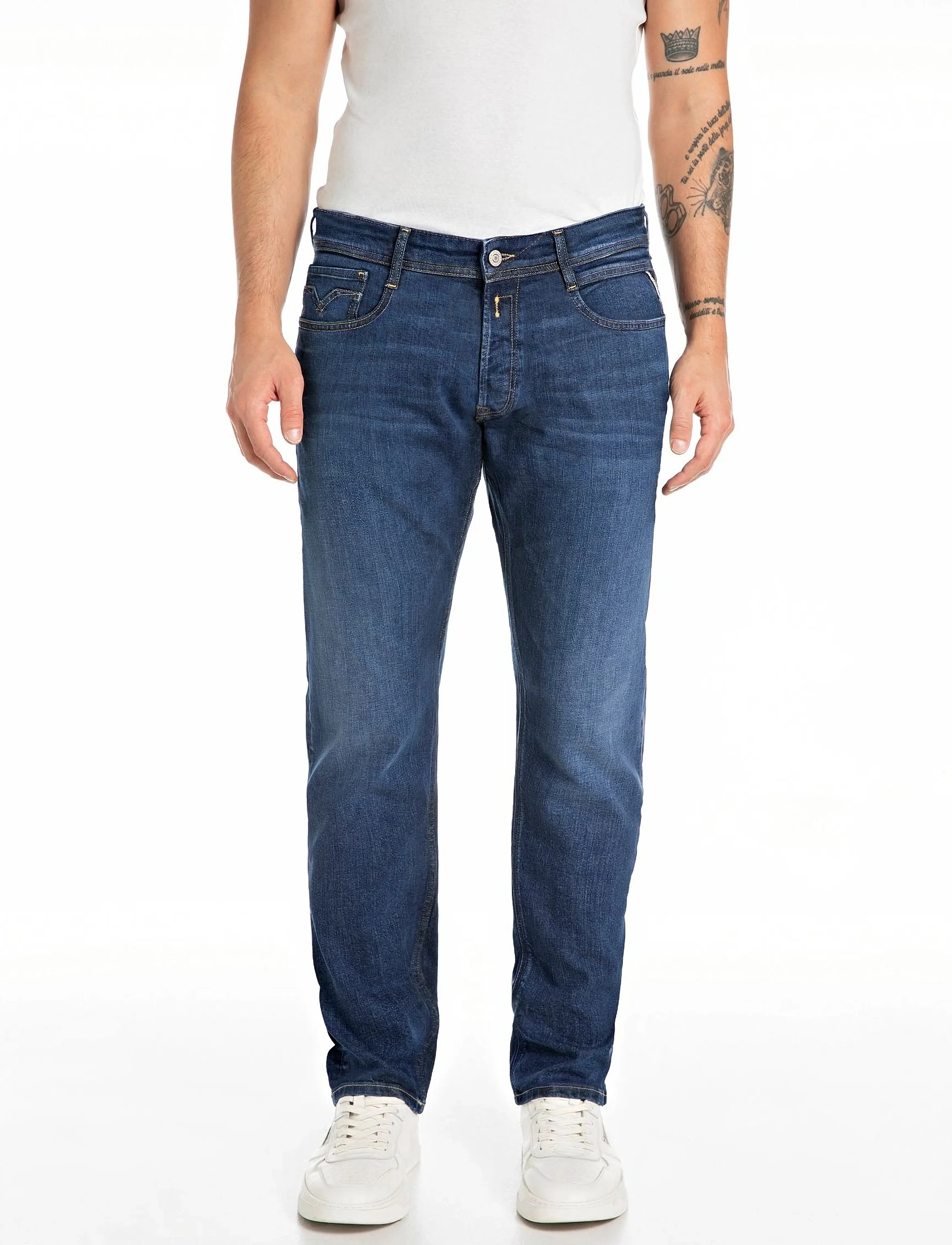 Replay ROCCO Trousers STRAIGHT 573 ECO PLUS - Farkut - DARK BLUE / blue