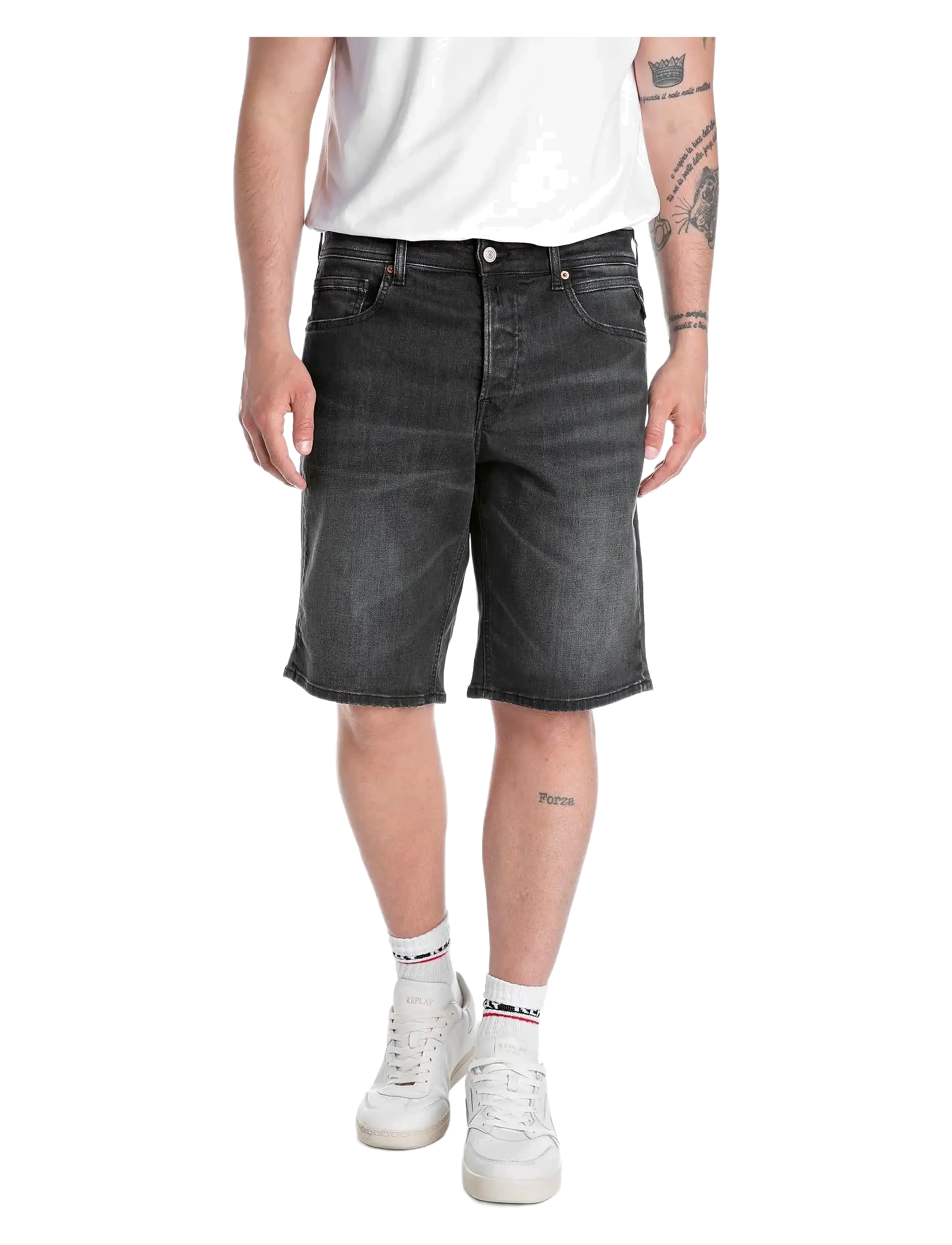 Replay GROVER SHORT Shorts STRAIGHT 573 ECO PLUS - Kläder - BLACK / black