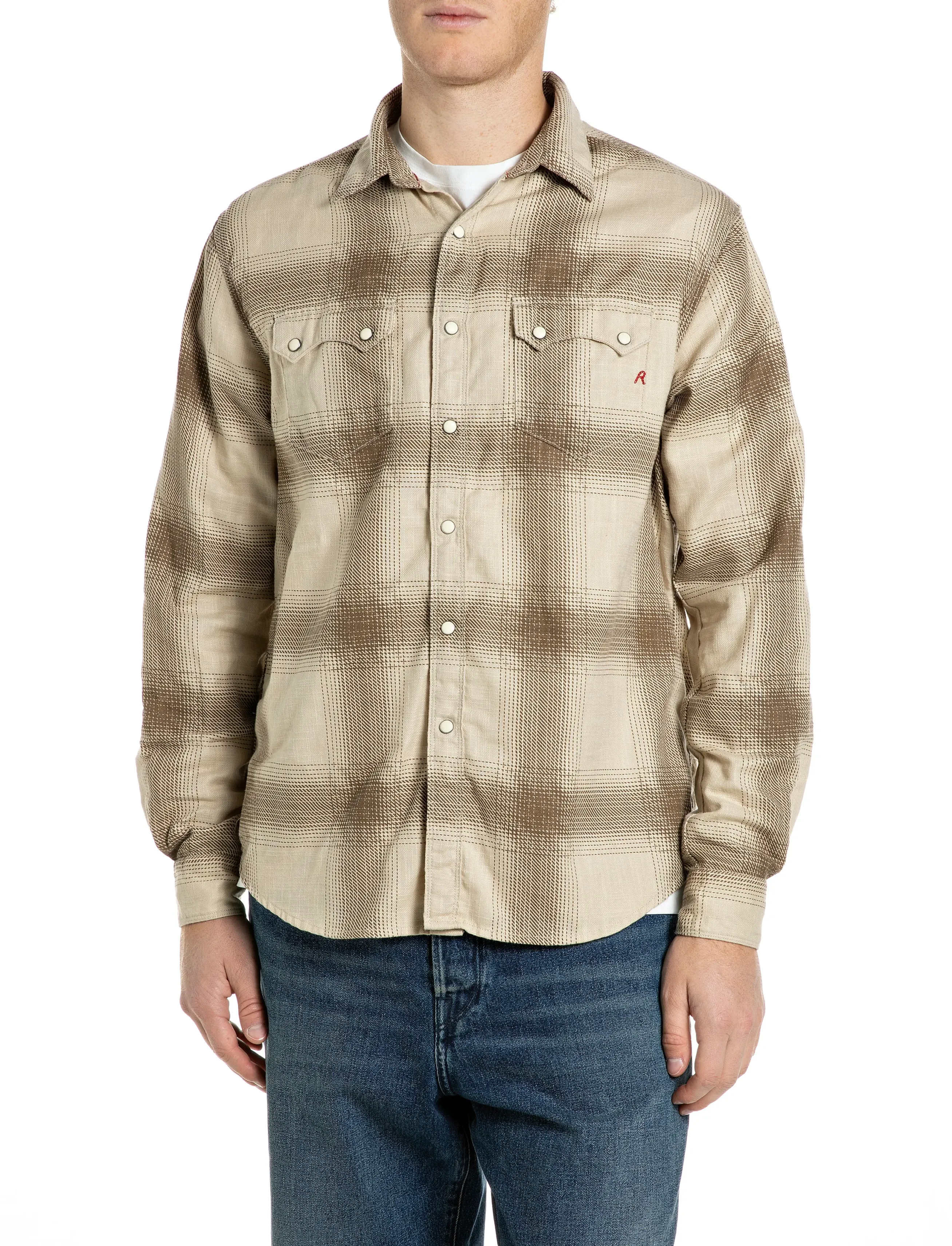Replay Shirt Relaxed Regular, XXL, Cream, Shirts > Checkered Shirt, Herre