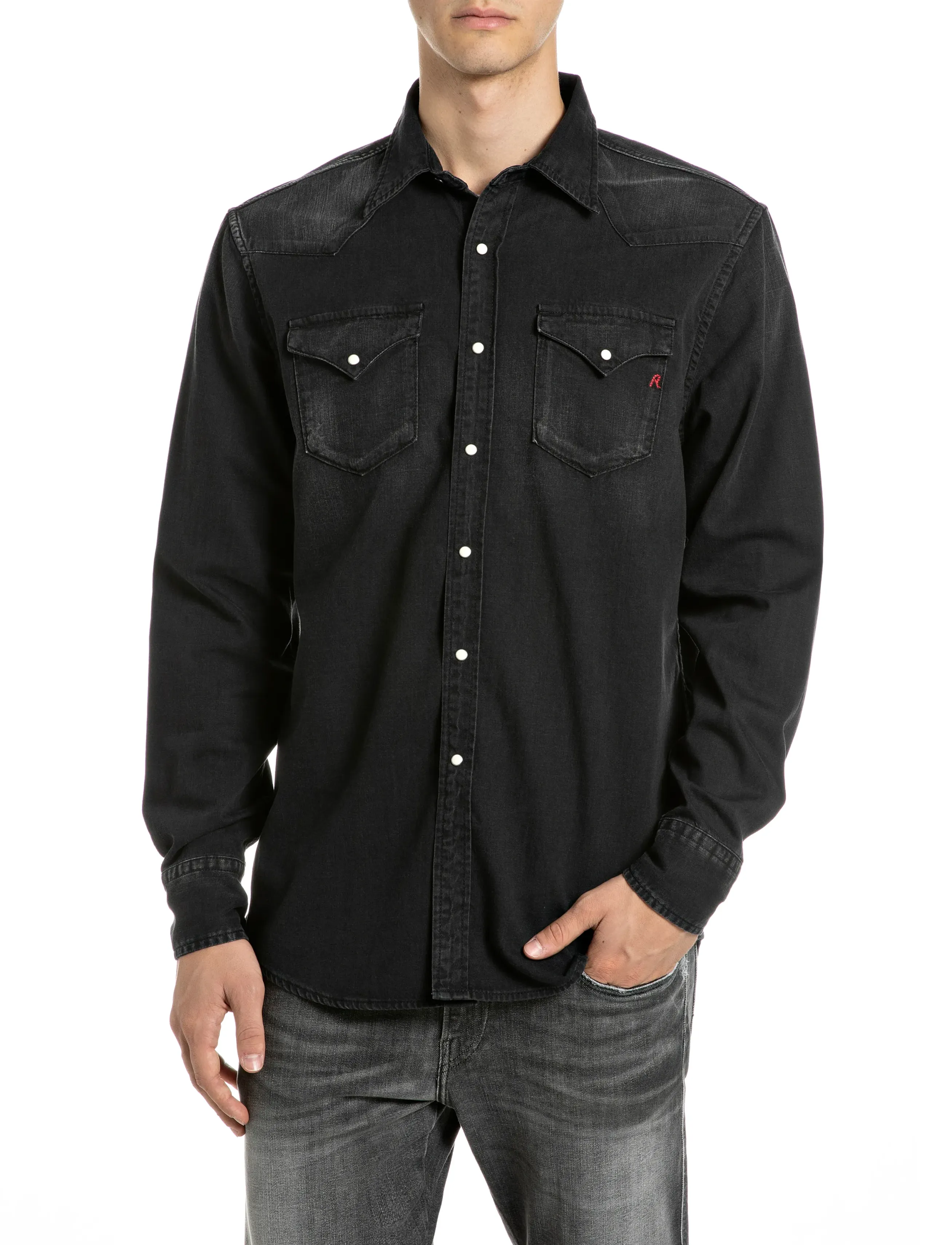Replay Shirt Regular, Cowboy Skjorte, Sort, Str: L