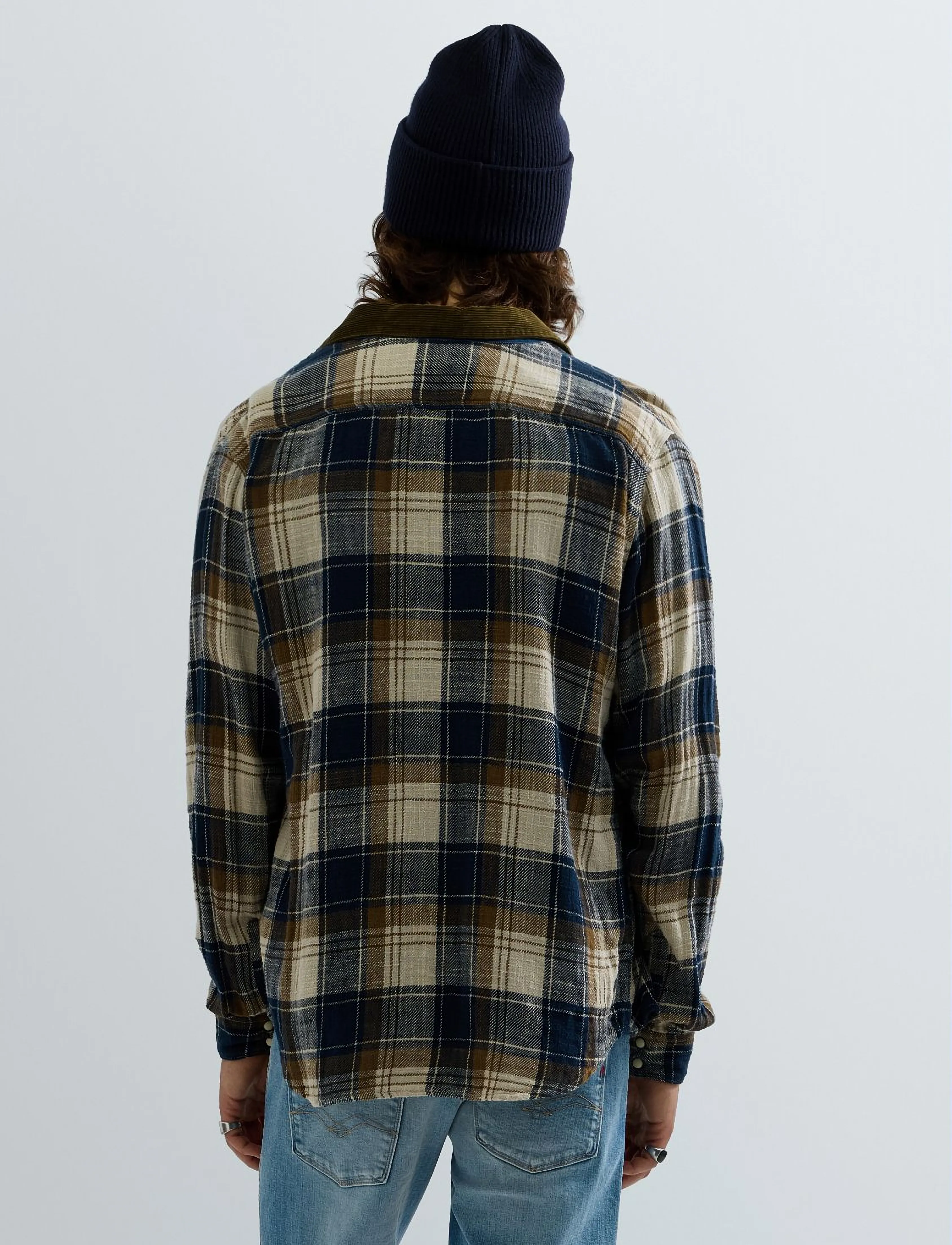 REPLAY Skjorta beige / marinblå / blå denim herr – bild 6