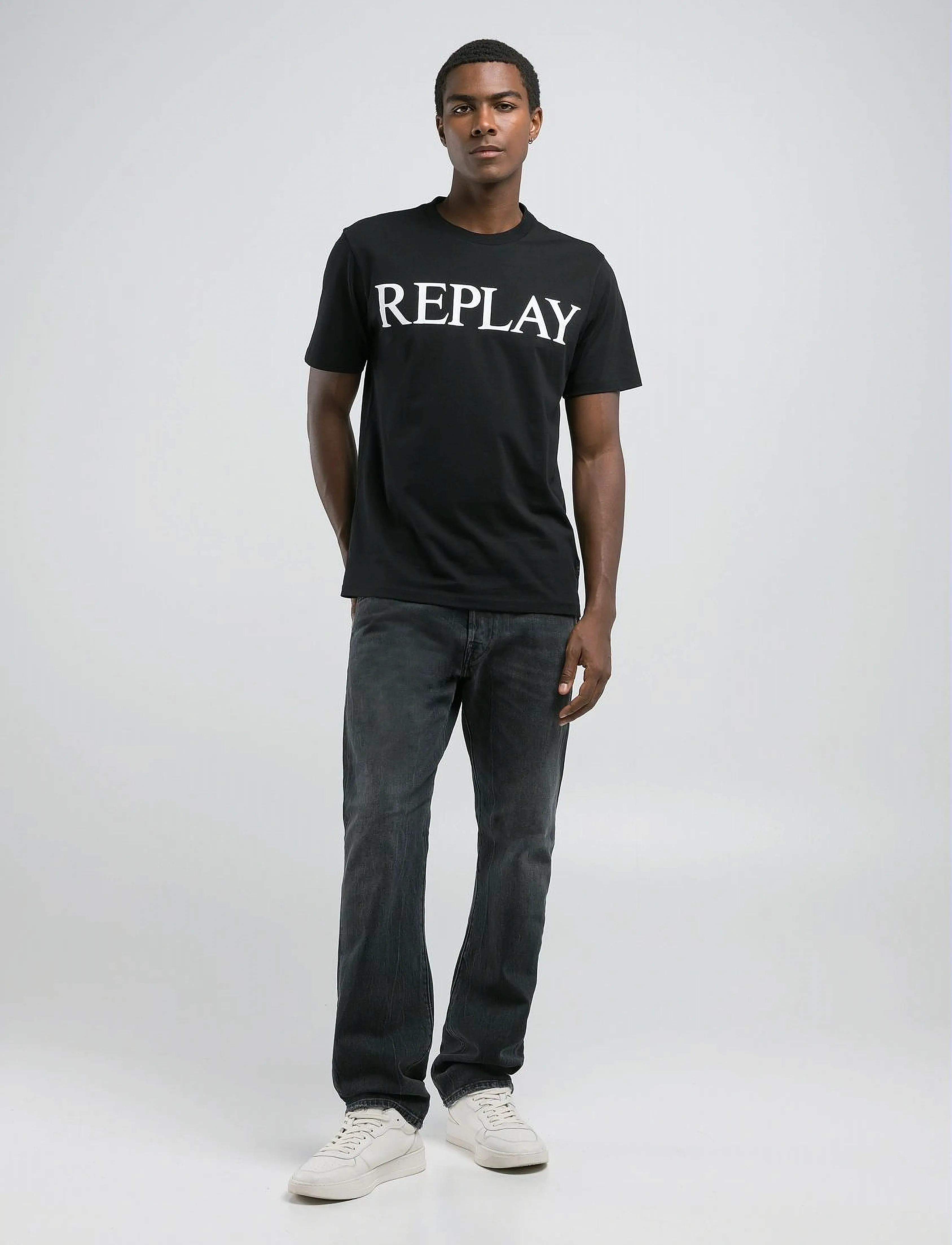 Replay T-Shirt Regular Replay Basics, XL, Black, T-Shirts > Kortærmede, Herre