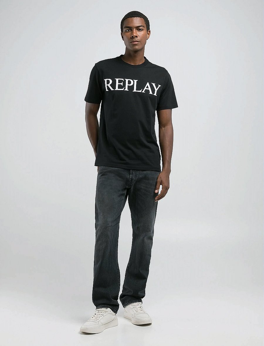 Replay - T-Shirt REGULAR Replay Basics - kortärmade t-shirts - black - 0