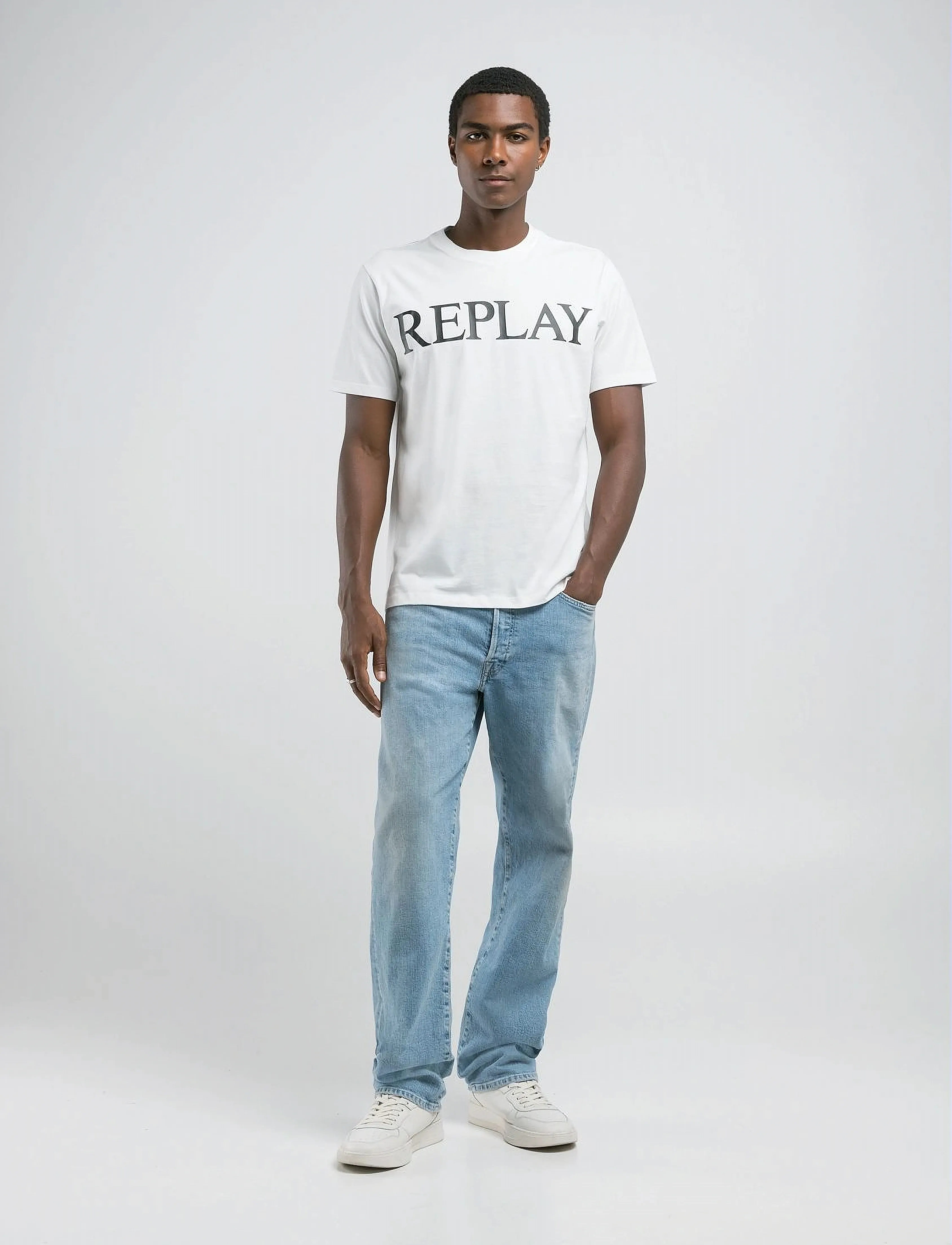 Replay T-Shirt Regular Replay Basics, S, White, T-Shirts > Kortærmede, Herre