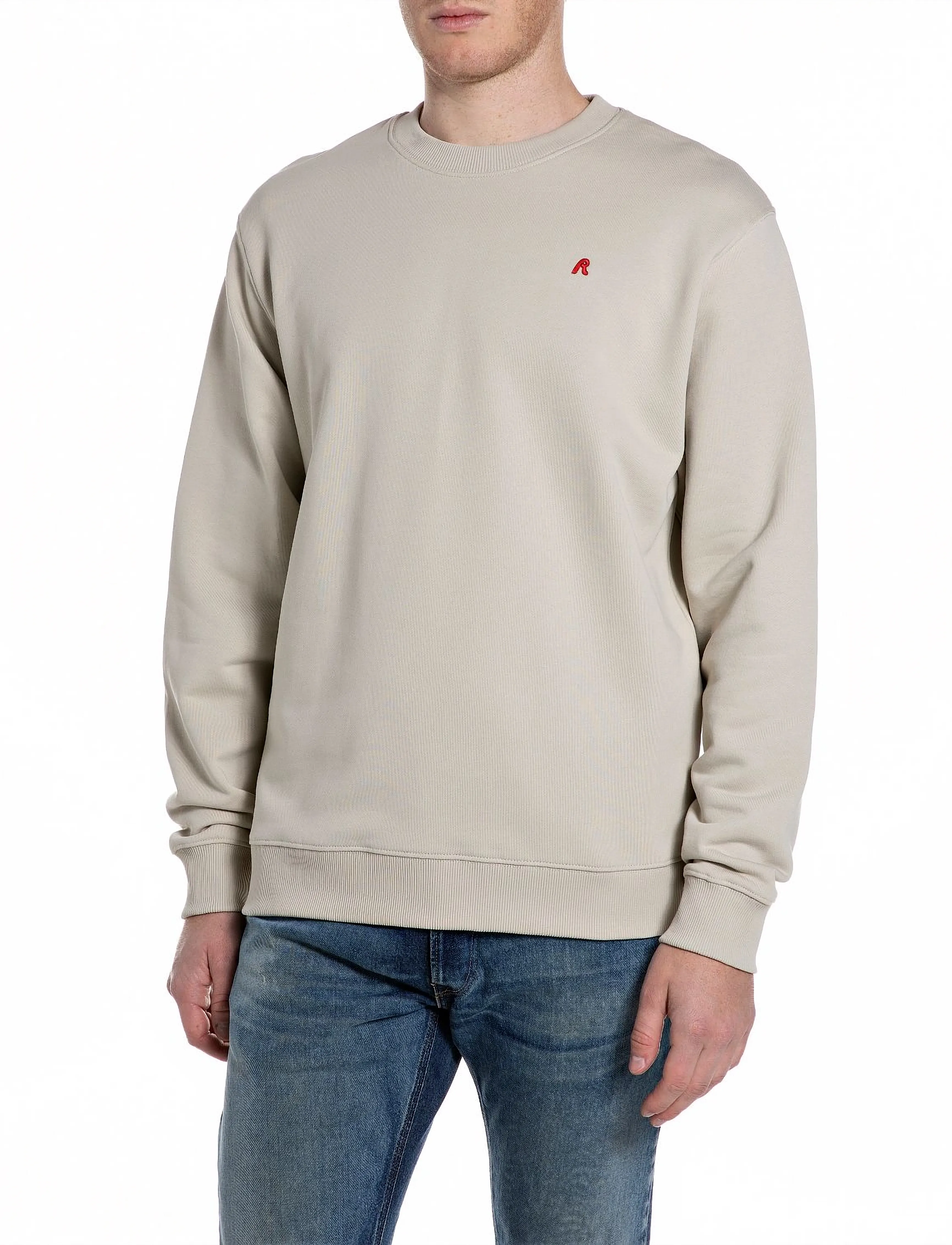 Replay Jumper Regular Red Logo, L, Cream, Sweatshirts & Hættetrøjer > Sweatshirts, Herre