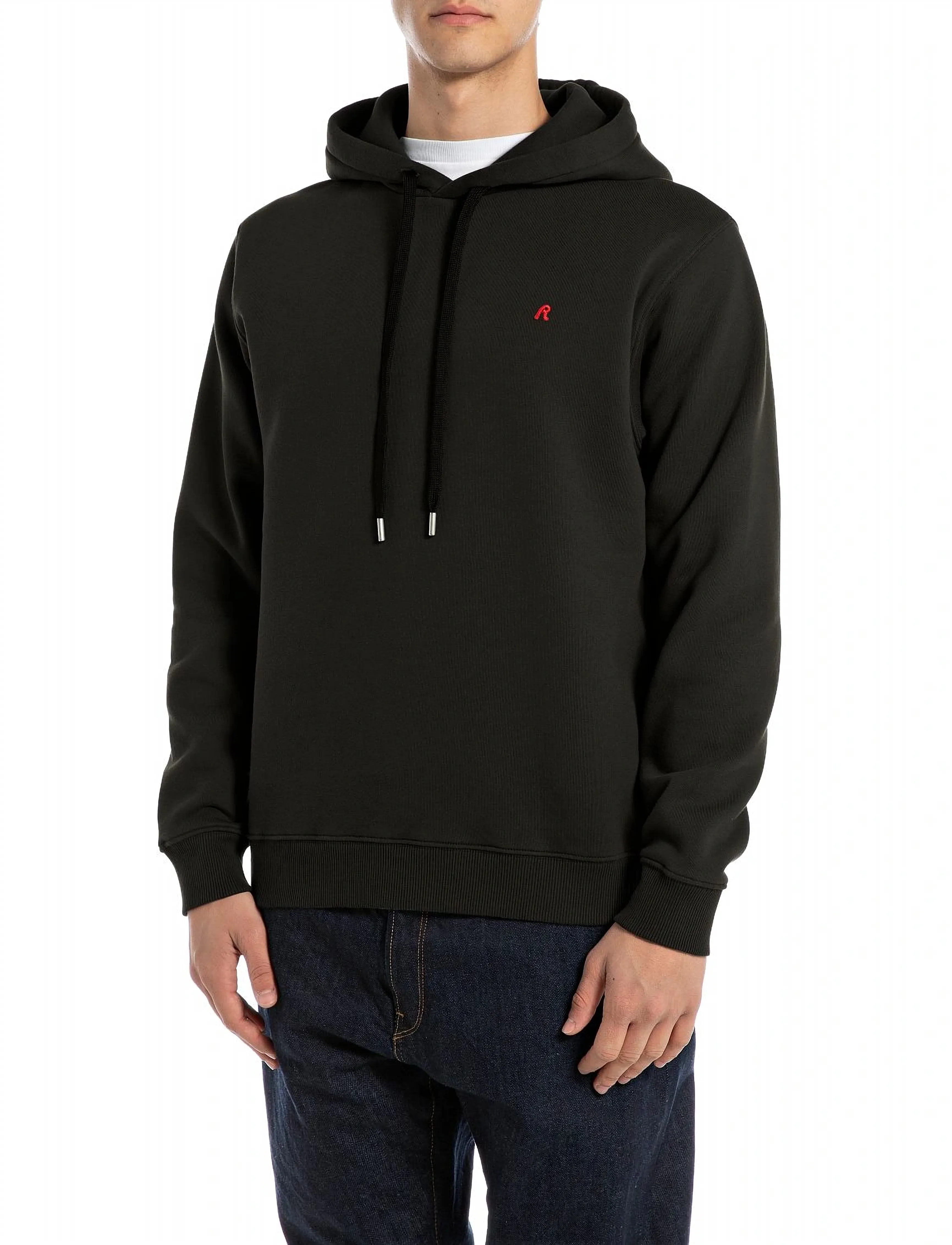 Replay Jumper Regular Red Logo, Mænd, Hættetrøje, Sort, Str: XL
