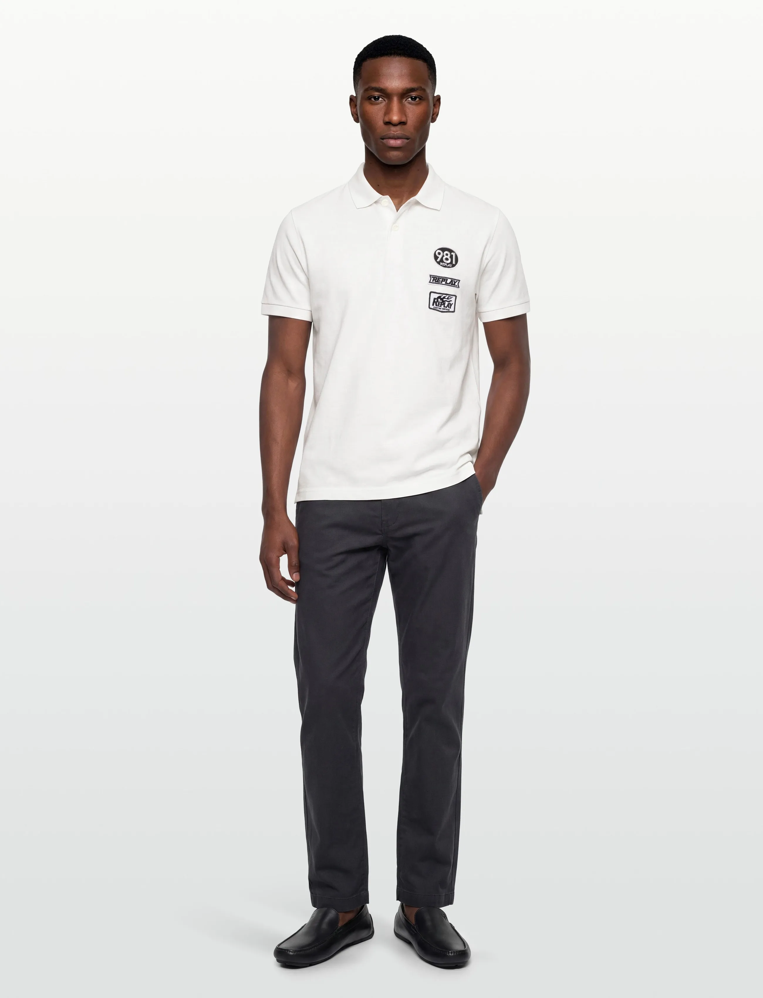 Replay Polo Regular Piquetnatural White, XL, Black, Poloer > Kortærmede, Herre