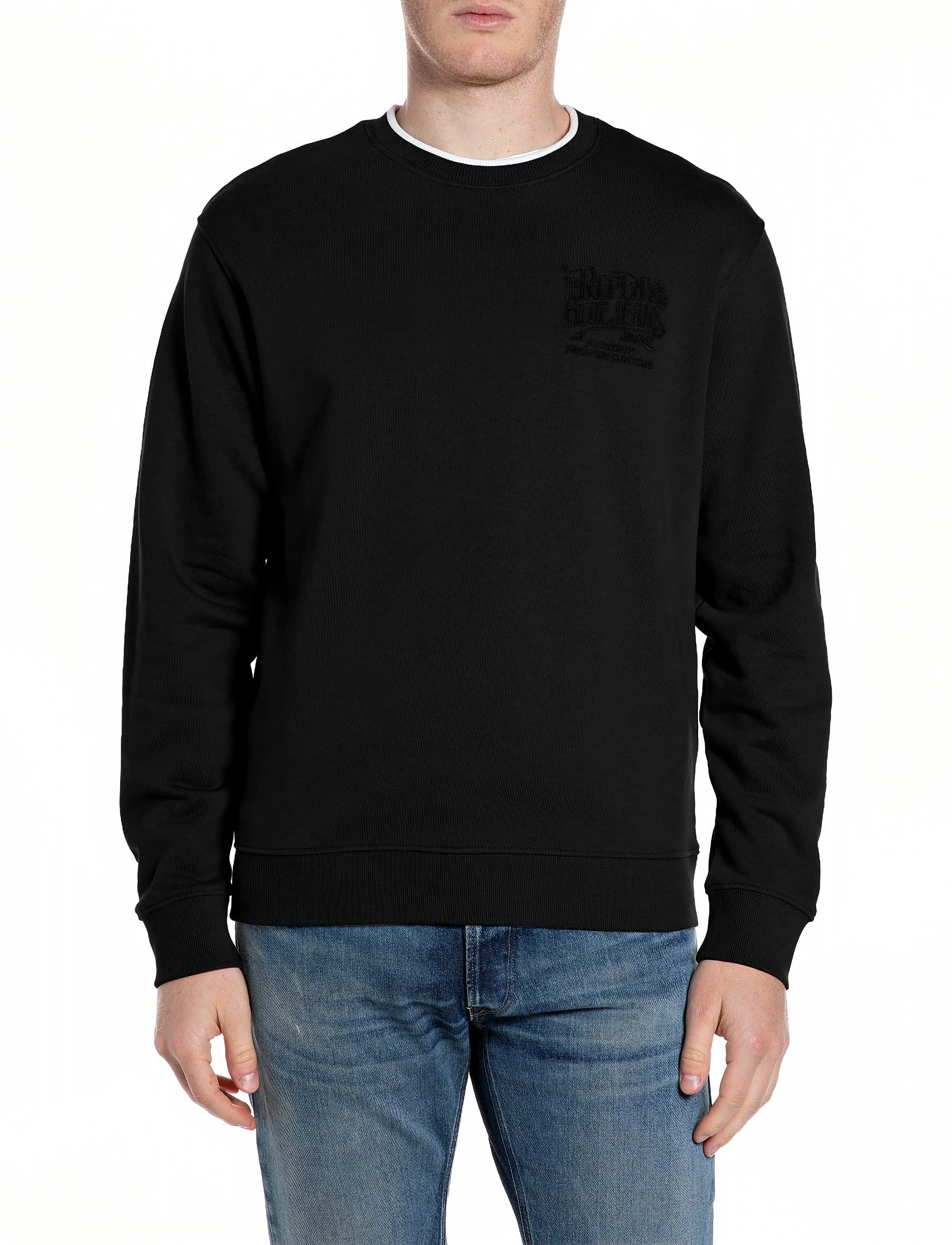 Replay Jumper Regular Fleece Tobacco, Mænd, Grafisk Sweatshirt, Sort, Str: M