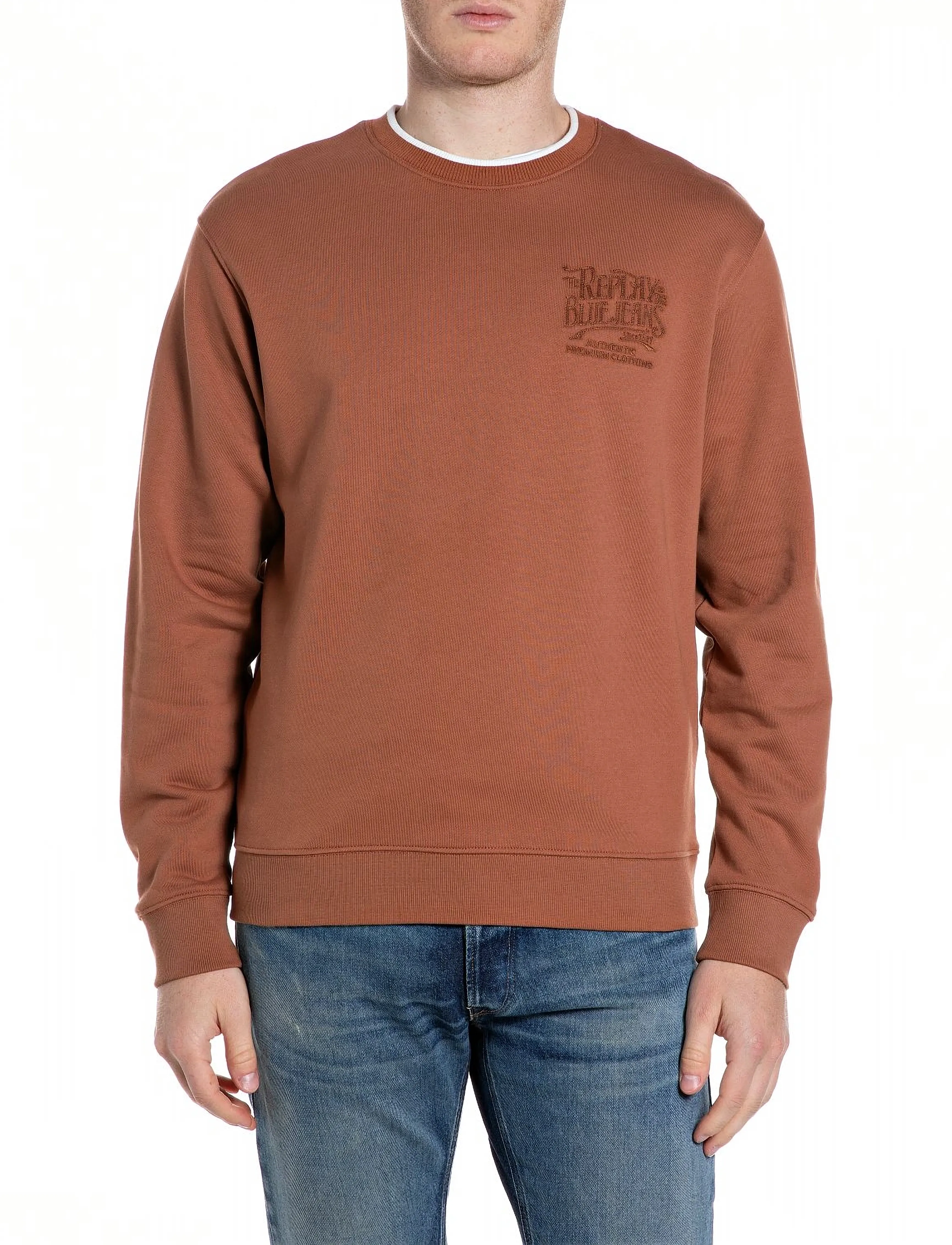 Replay Jumper Regular Fleece Tobacco, Mænd, Grafisk Sweatshirt, Brun, Str: S