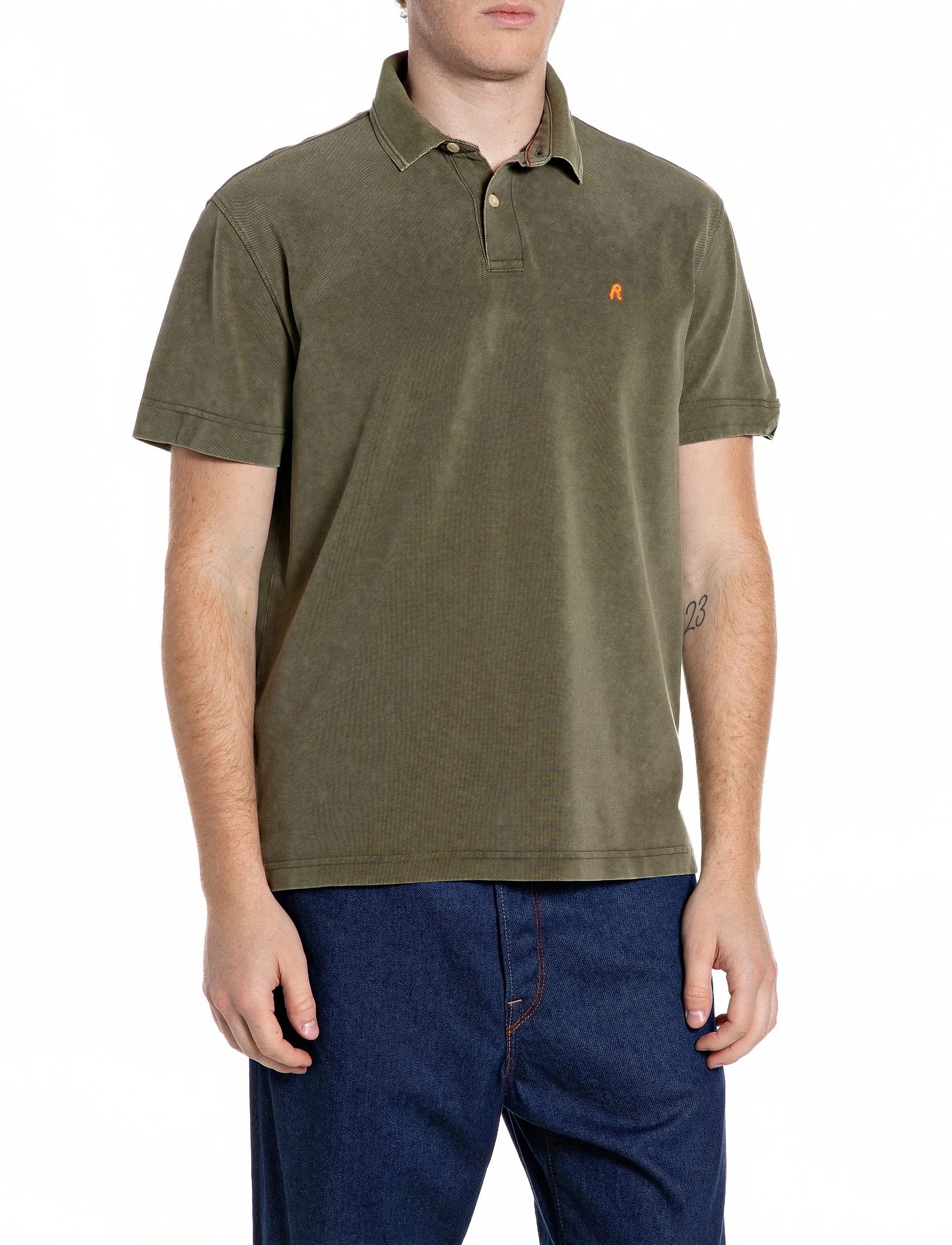 Replay Polo REGULAR - Riided - GREEN / brown