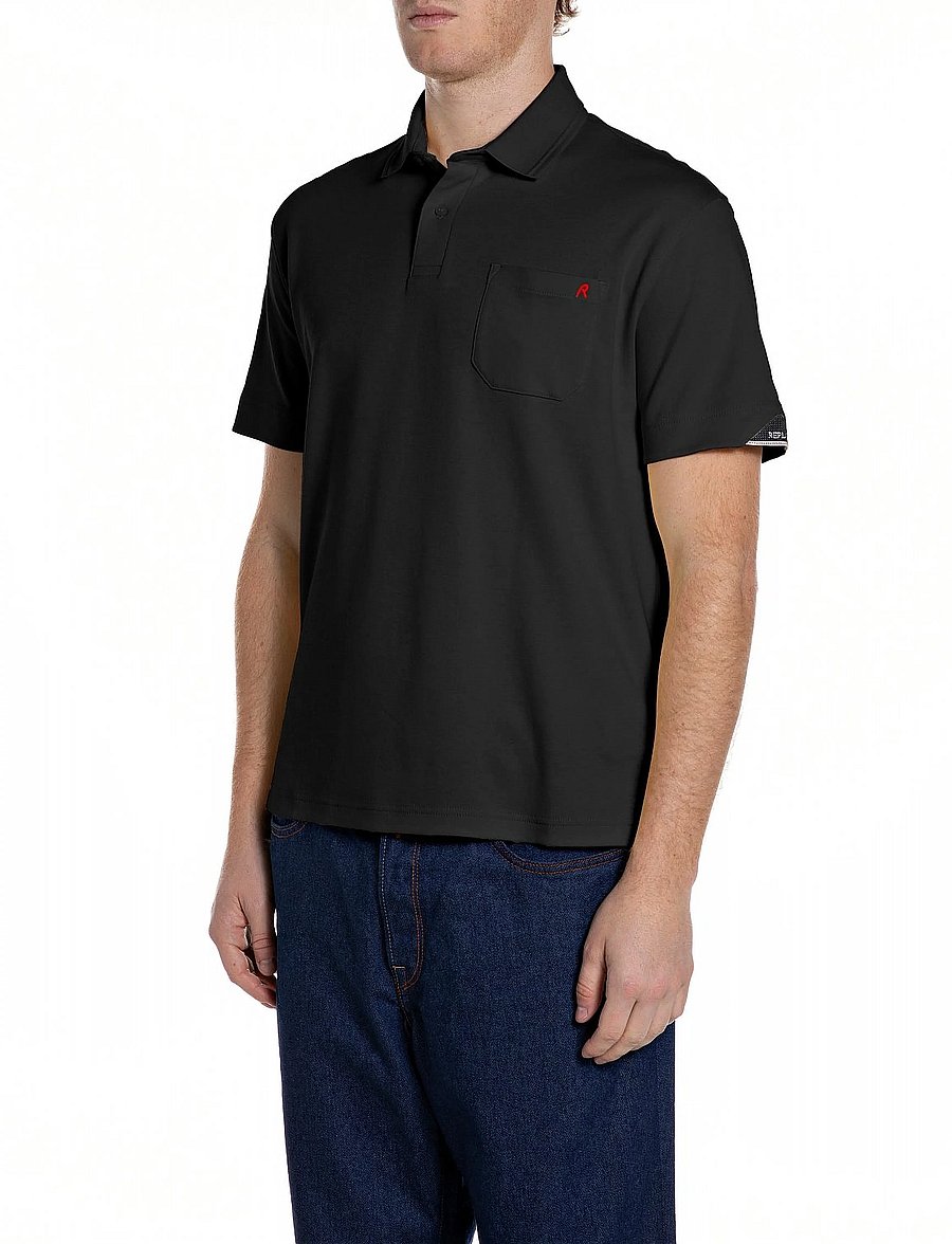 Replay - Polo REGULAR JERSEY BLACK - lühikeste varrukatega polod - black - 0