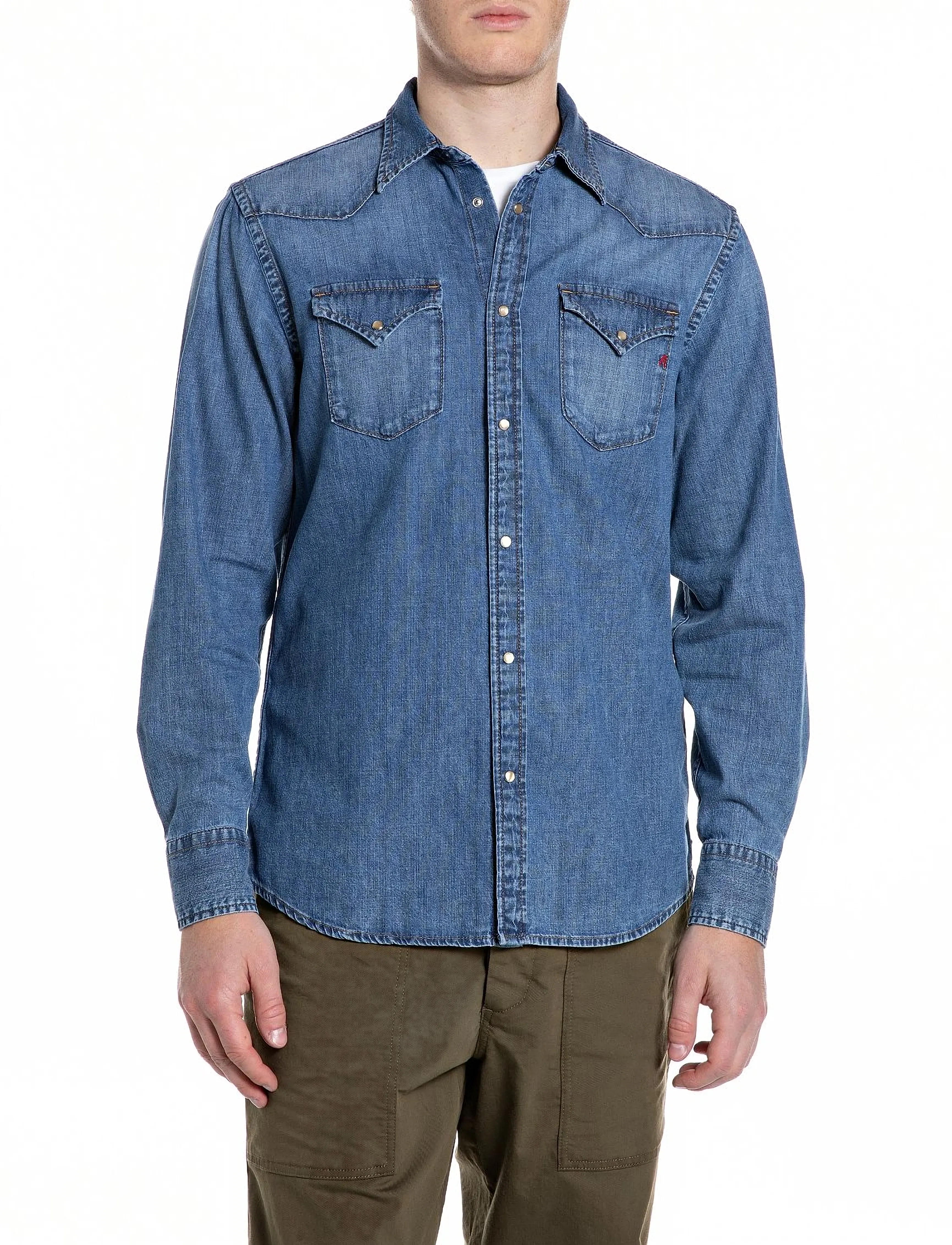 Replay Shirt Regular, L, Shirts, Blau - Denim Männerswear