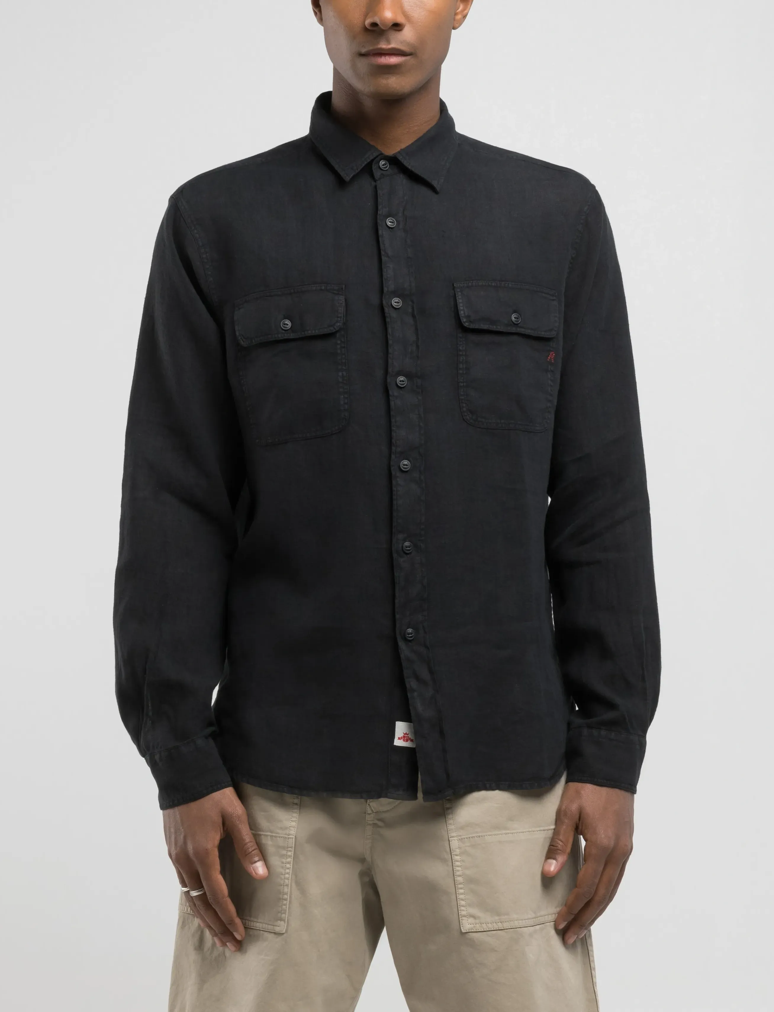 Replay Regular Linen Shirt, S, Black, Skjorter > Afslappet Shirts, Herre