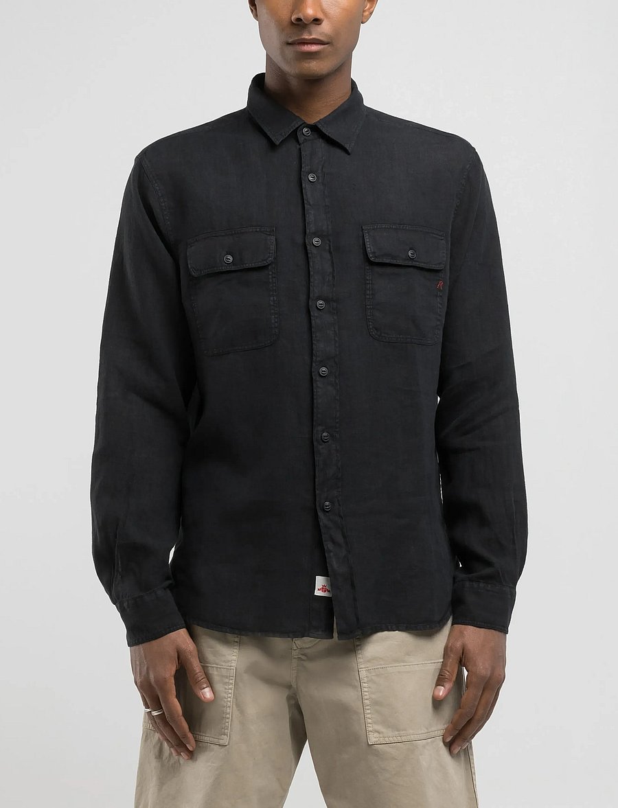 Replay - REGULAR LINEN Shirt - freizeithemden - black - 0