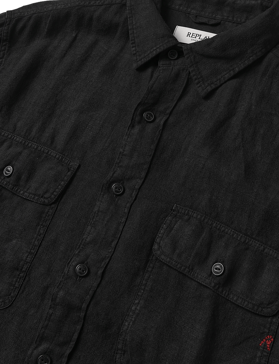 Replay - REGULAR LINEN Shirt - freizeithemden - black - 5