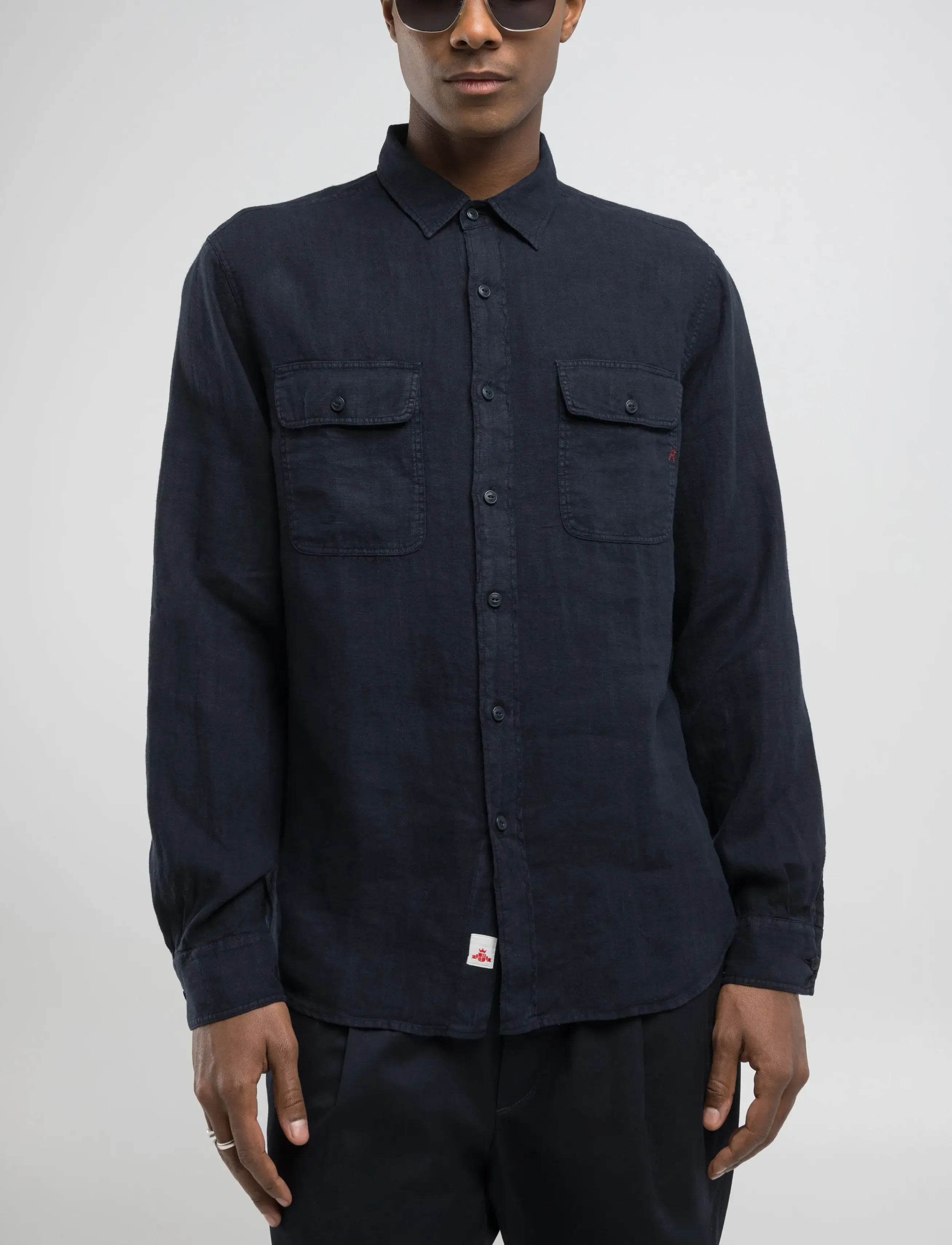 Replay Regular Linen Shirt, S, Navy, Skjorter > Afslappet Shirts, Herre