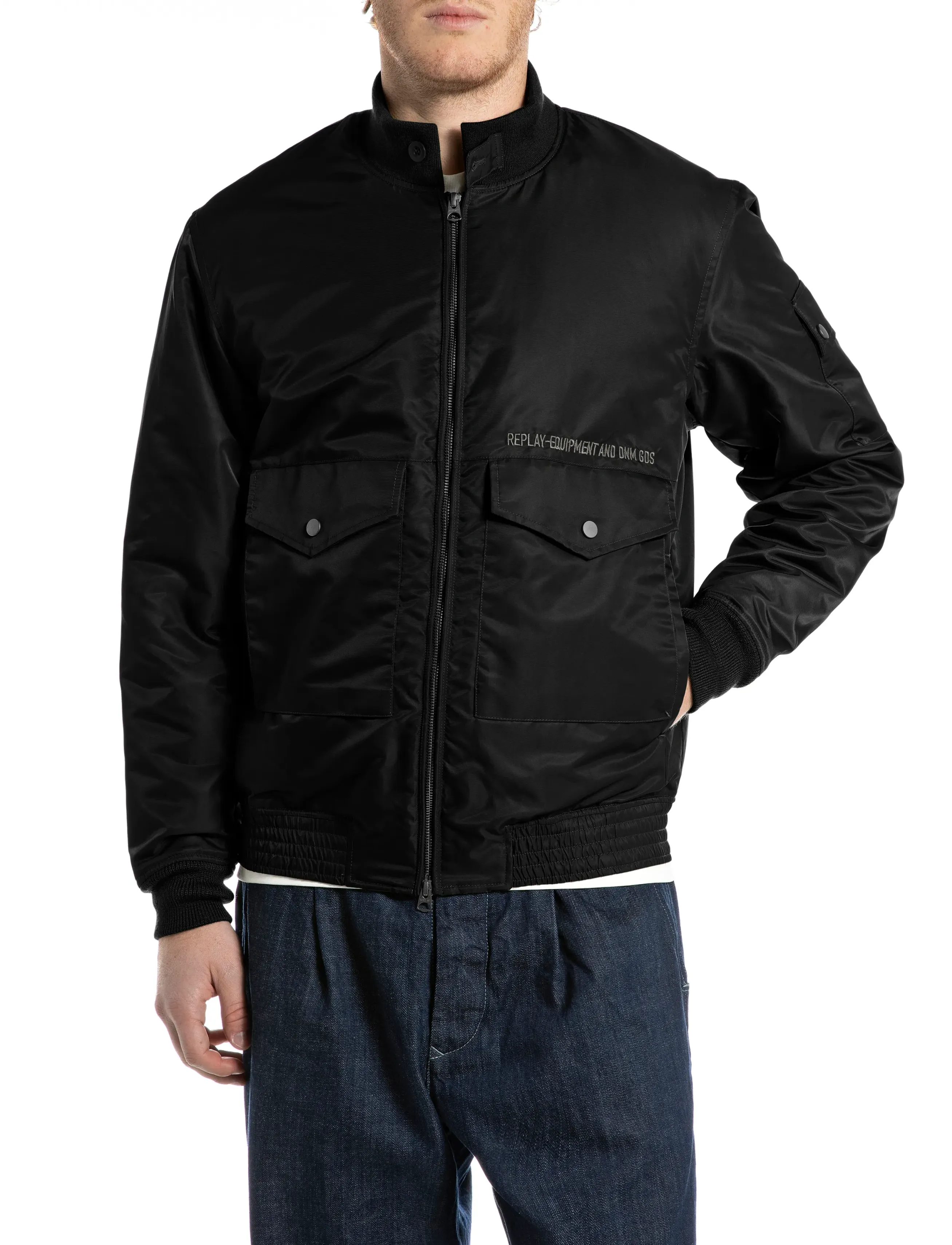 Replay Regular Sustainable Synthetic Component Jacket, L, Jackets, Schwarz - Bomber Männerswear