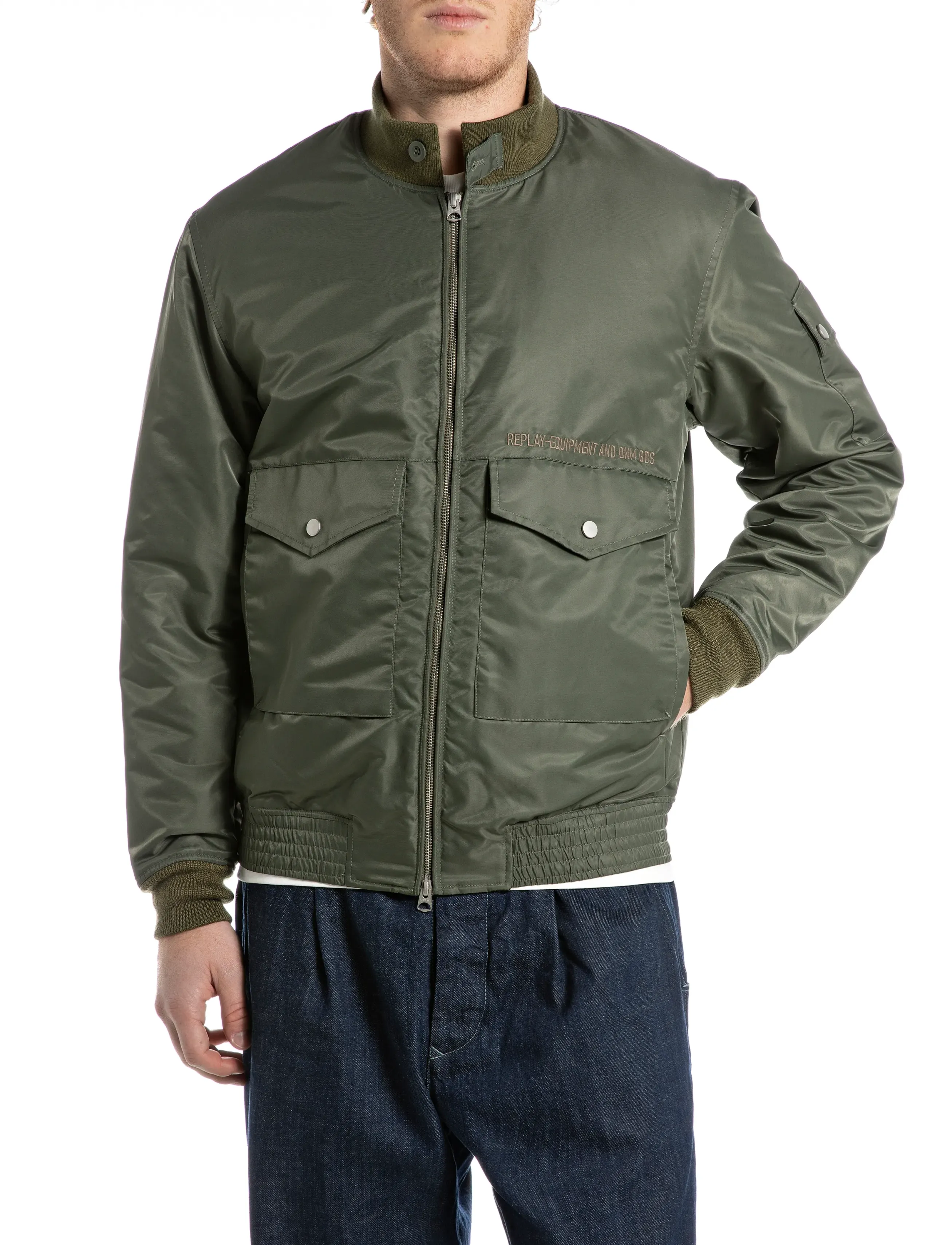 Replay Regular Sustainable Synthetic Component Jacket, S, Jackets, Grün - Bomber Männerswear