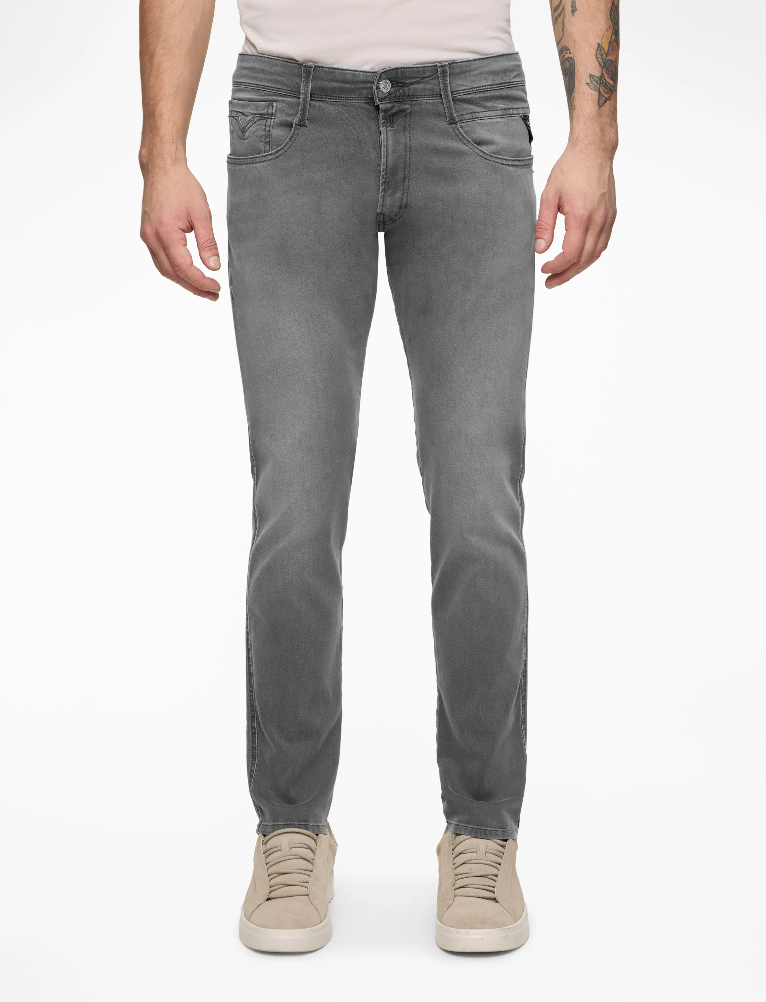 Replay ANBASS Trousers SLIM C-Stretch - Aptempti džinsai - MEDIUM GREY / grey