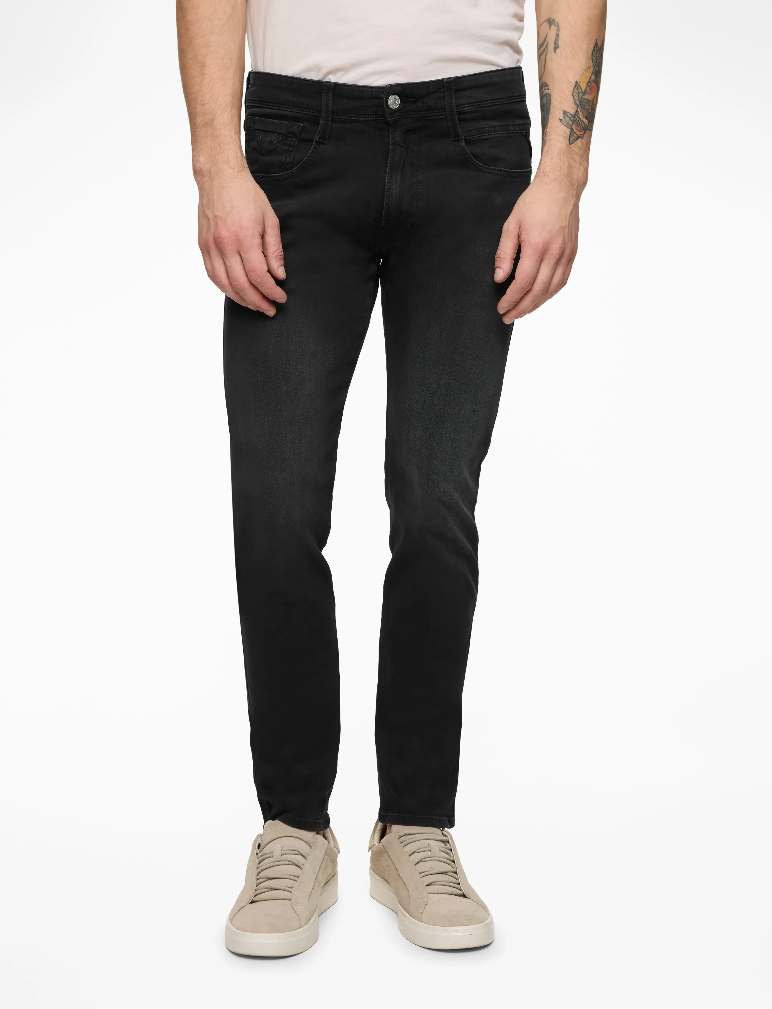 Replay ANBASS Trousers SLIM C-Stretch - Jeans - DARK GREY / black