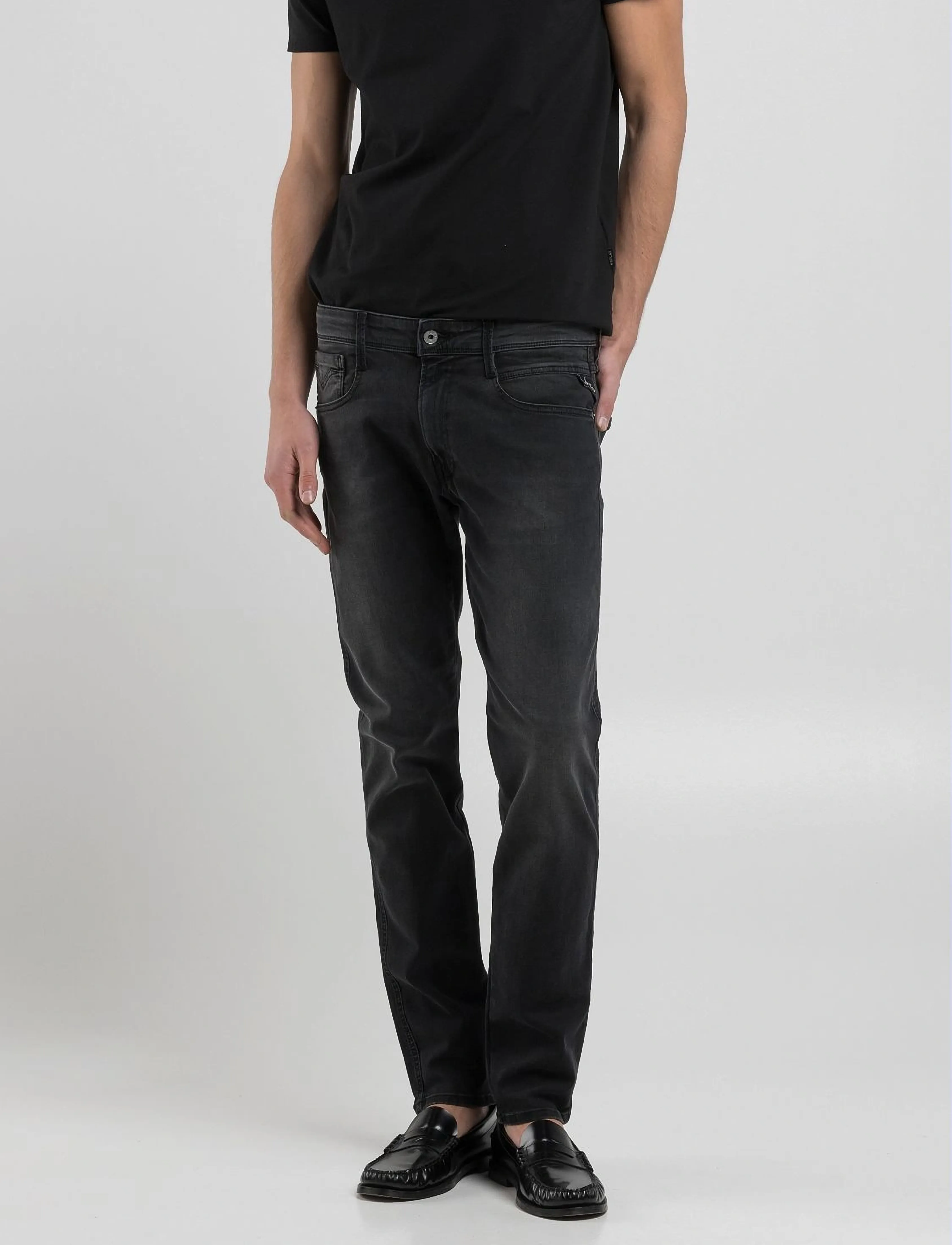 Replay ANBASS Trousers SLIM C-Stretch - Vaatteet - GREY / black