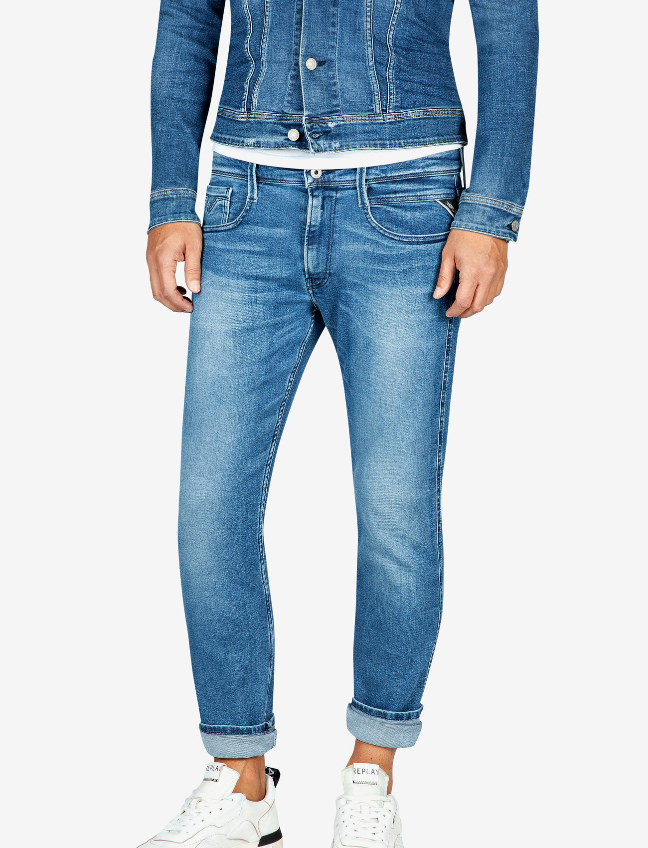 Replay - ANBASS Trousers SLIM C-Stretch - kitsad teksad - medium blue - 1