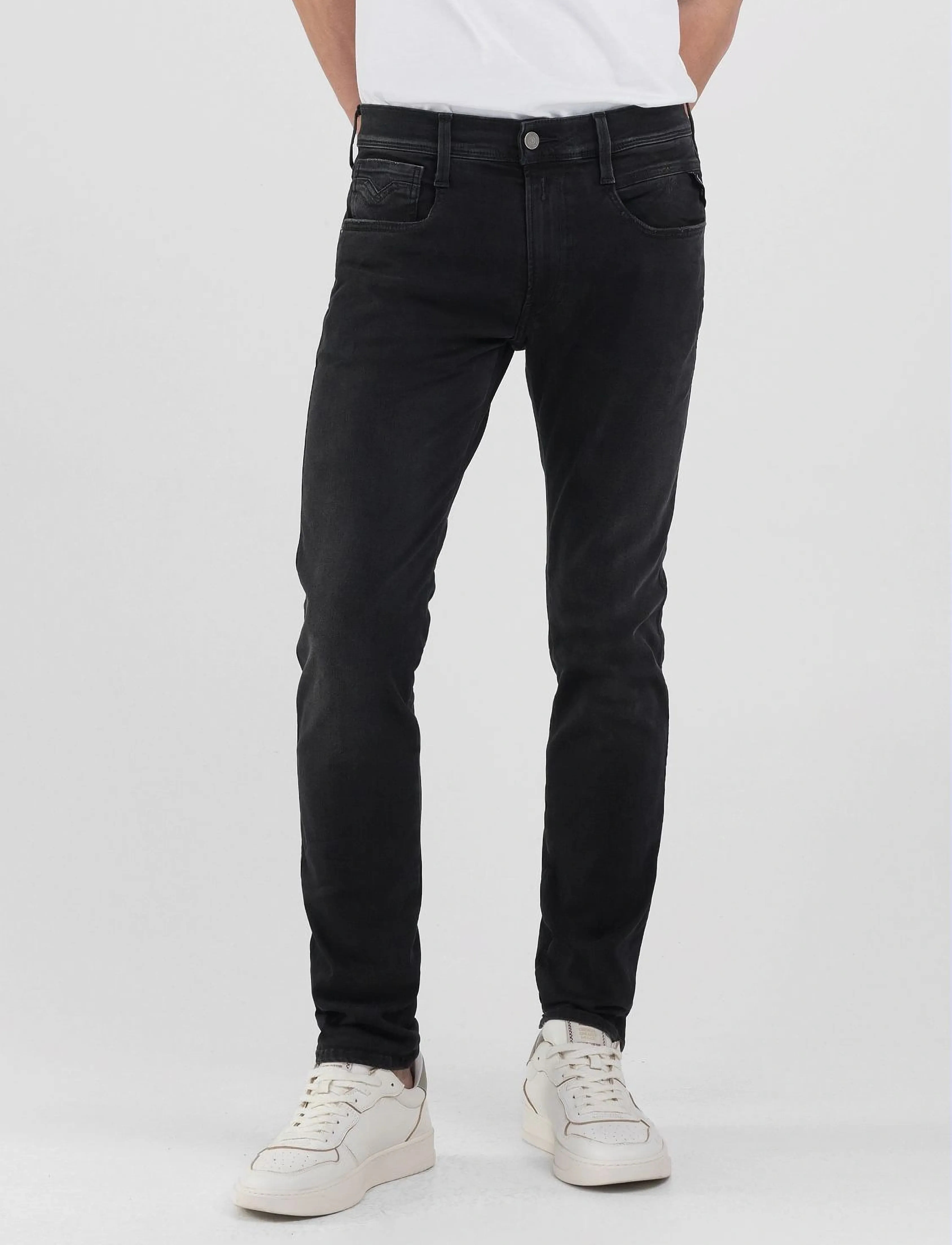 Replay ANBASS Trousers SLIM Hyper Cloud - Tänavastiil - BLACK / black