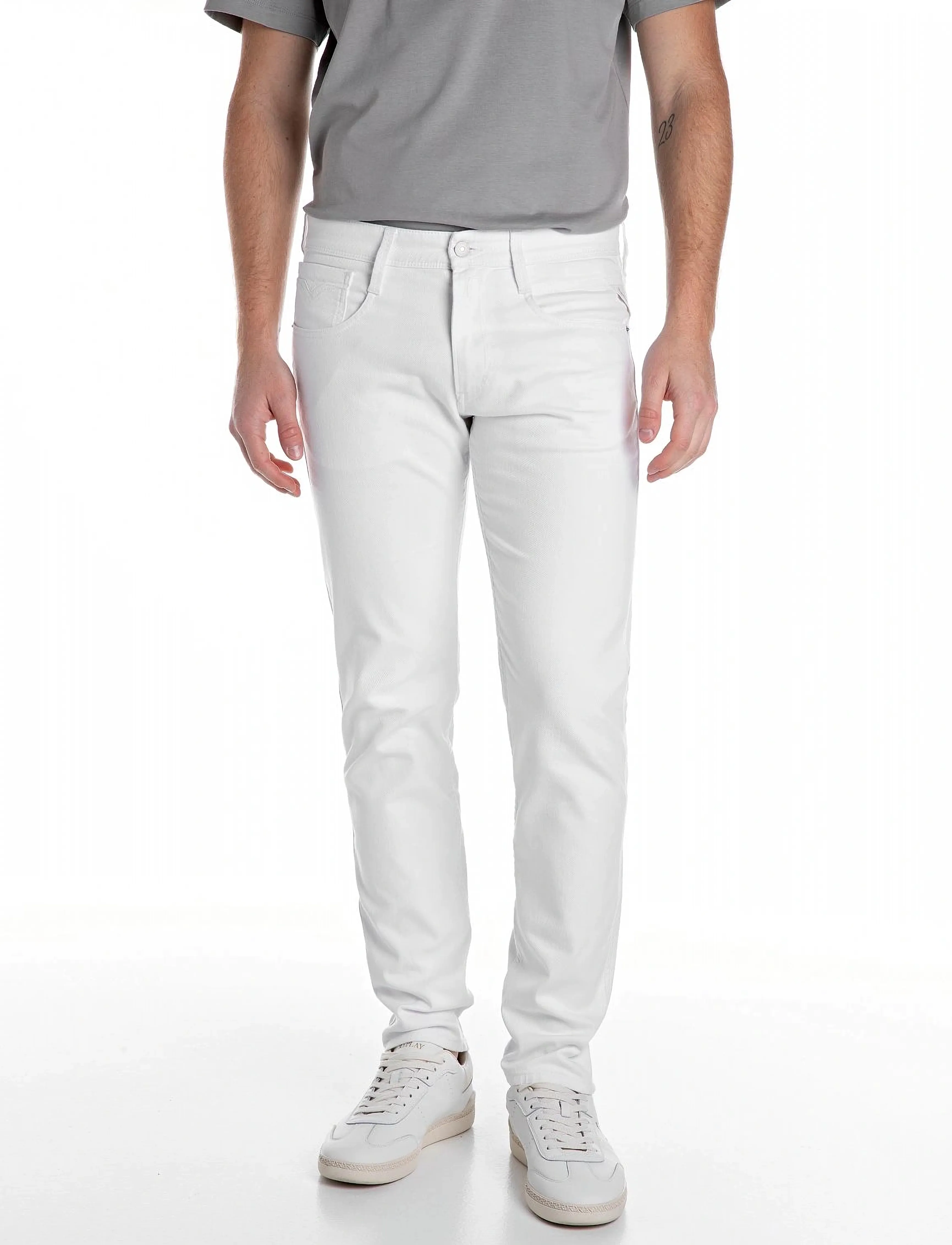 Replay ANBASS Trousers SLIM C-Stretch - Farkut - WHITE / white