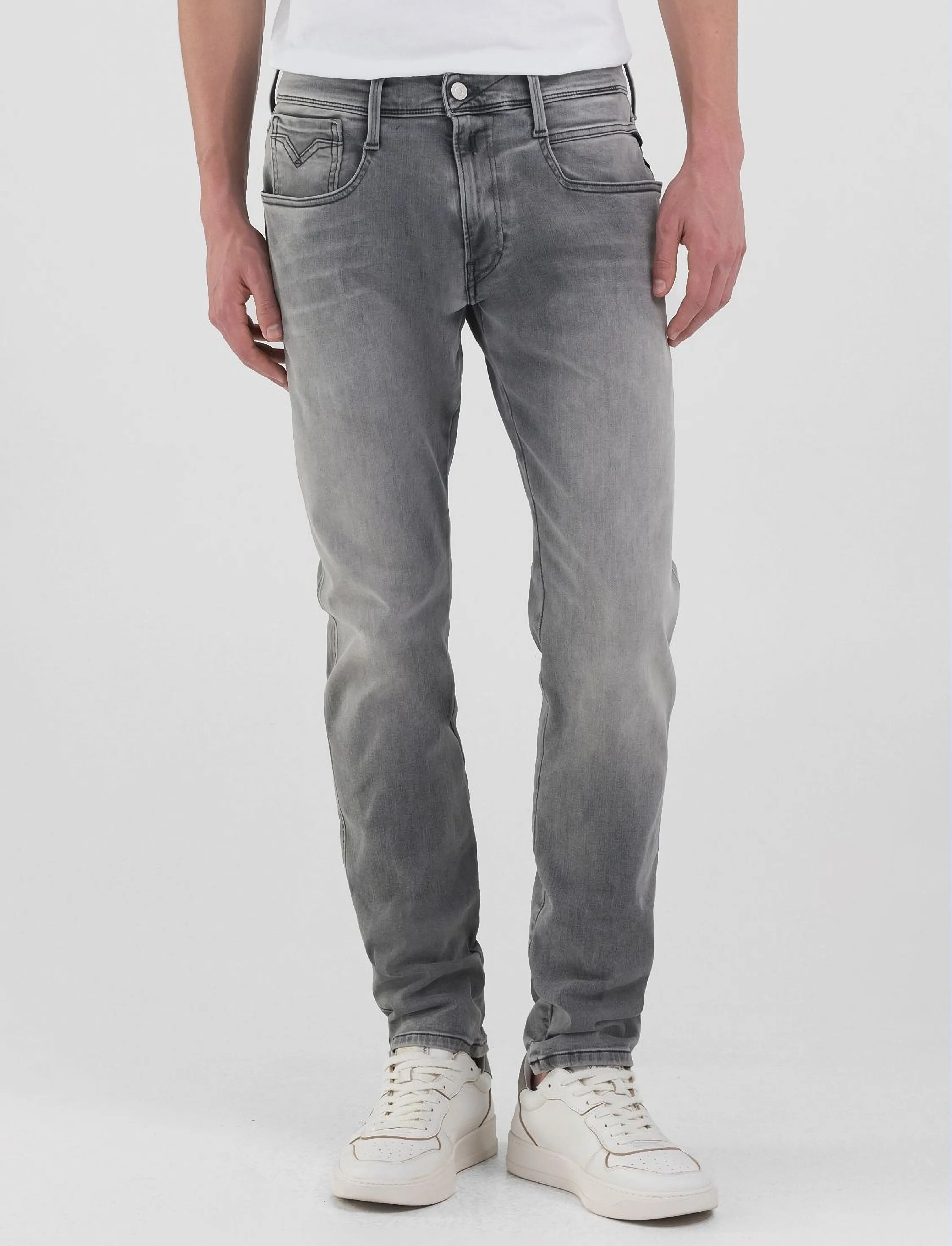 Replay ANBASS Trousers SLIM Hyperflex Dust - Riided - GREY / grey
