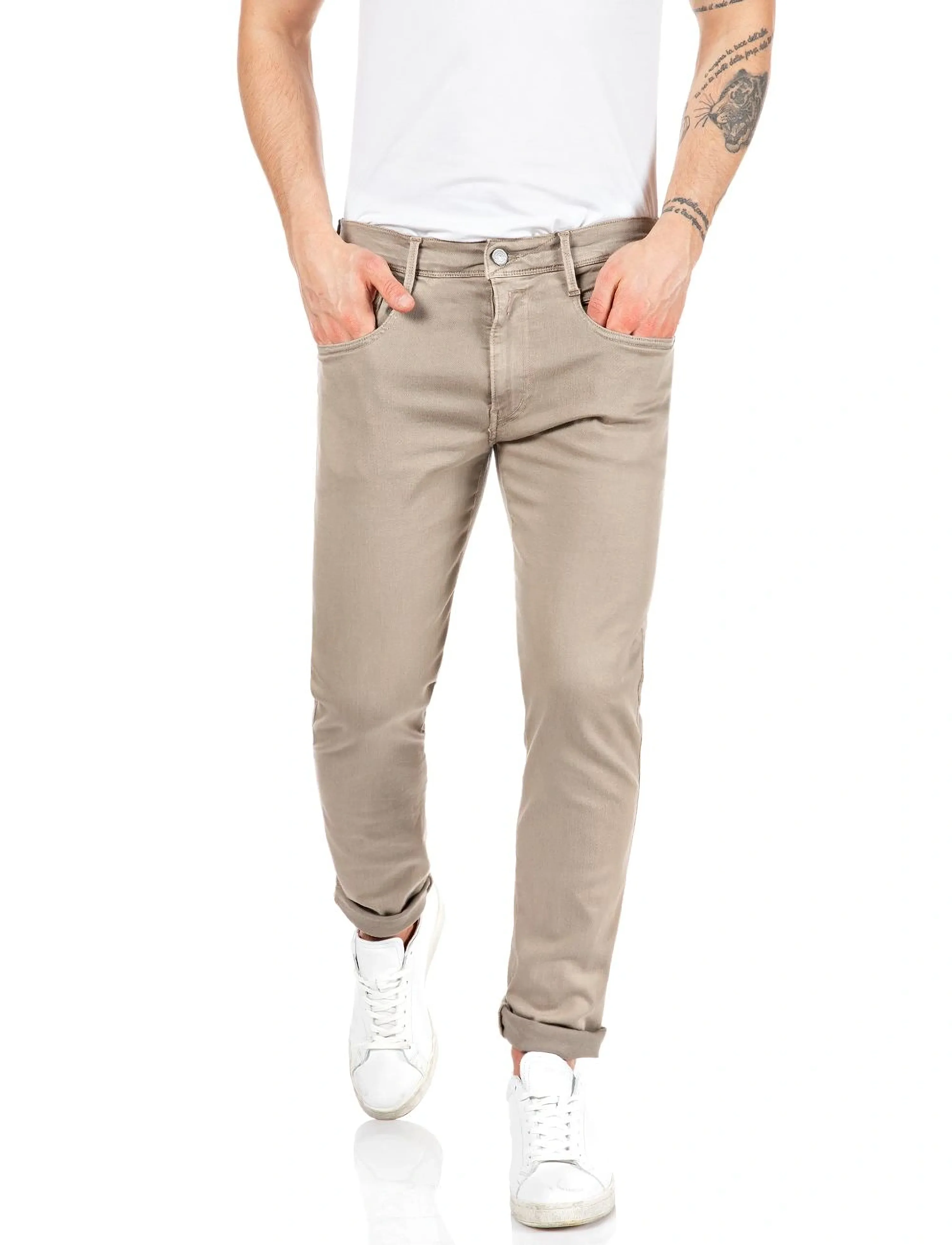 Replay ANBASS Trousers SLIM Hyperflex Colour XLite - Teksad - BEIGE / beige