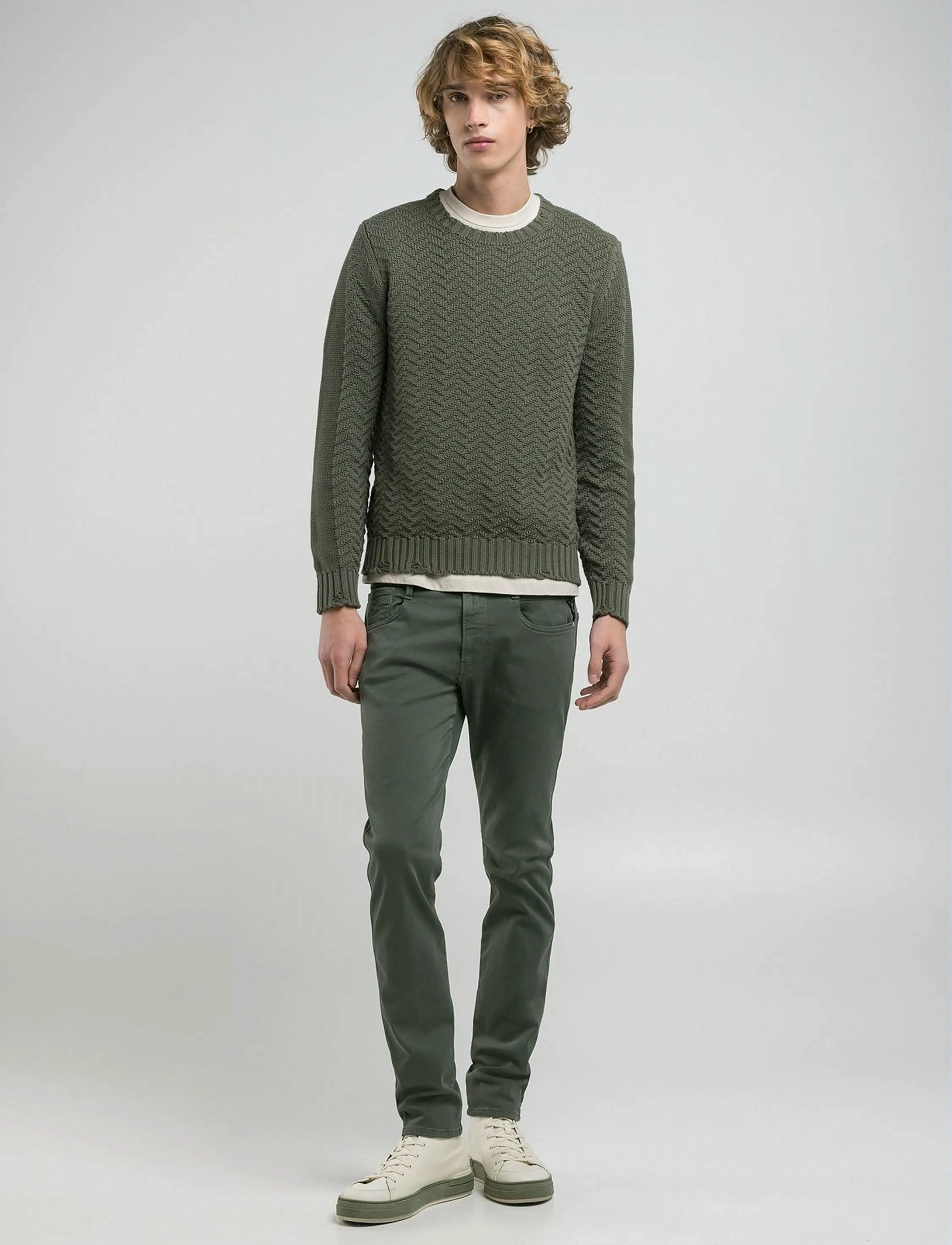 Replay Anbass Trousers Slim Hyperflex Colour Xlite, 29 x 34, Trousers, Khakigrün - Casual, Männerswear