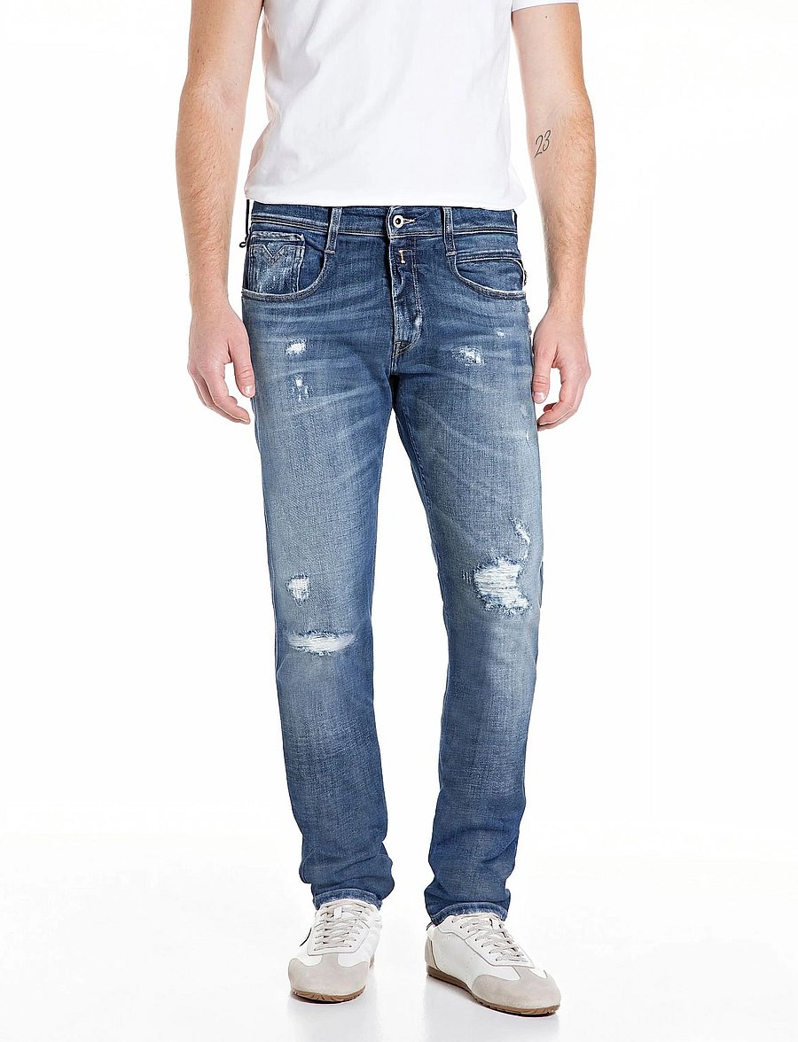 Replay - ANBASS Trousers SLIM AGED - slim jeans - medium blue - 0
