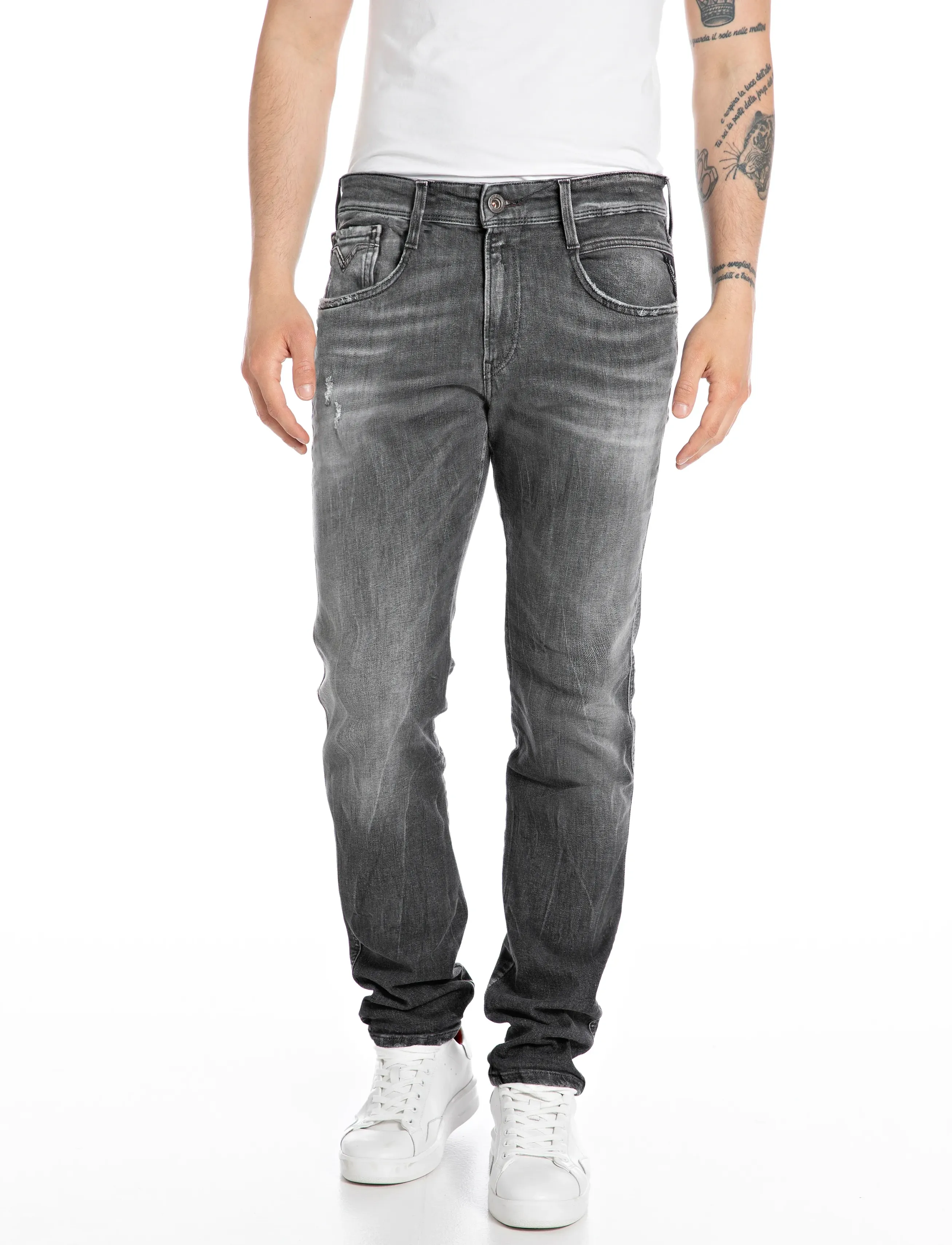 Replay Anbass Slim Aged Sustainable Denim Trousers, 31 x 34, Grey, Jeans > Smalle, Herre