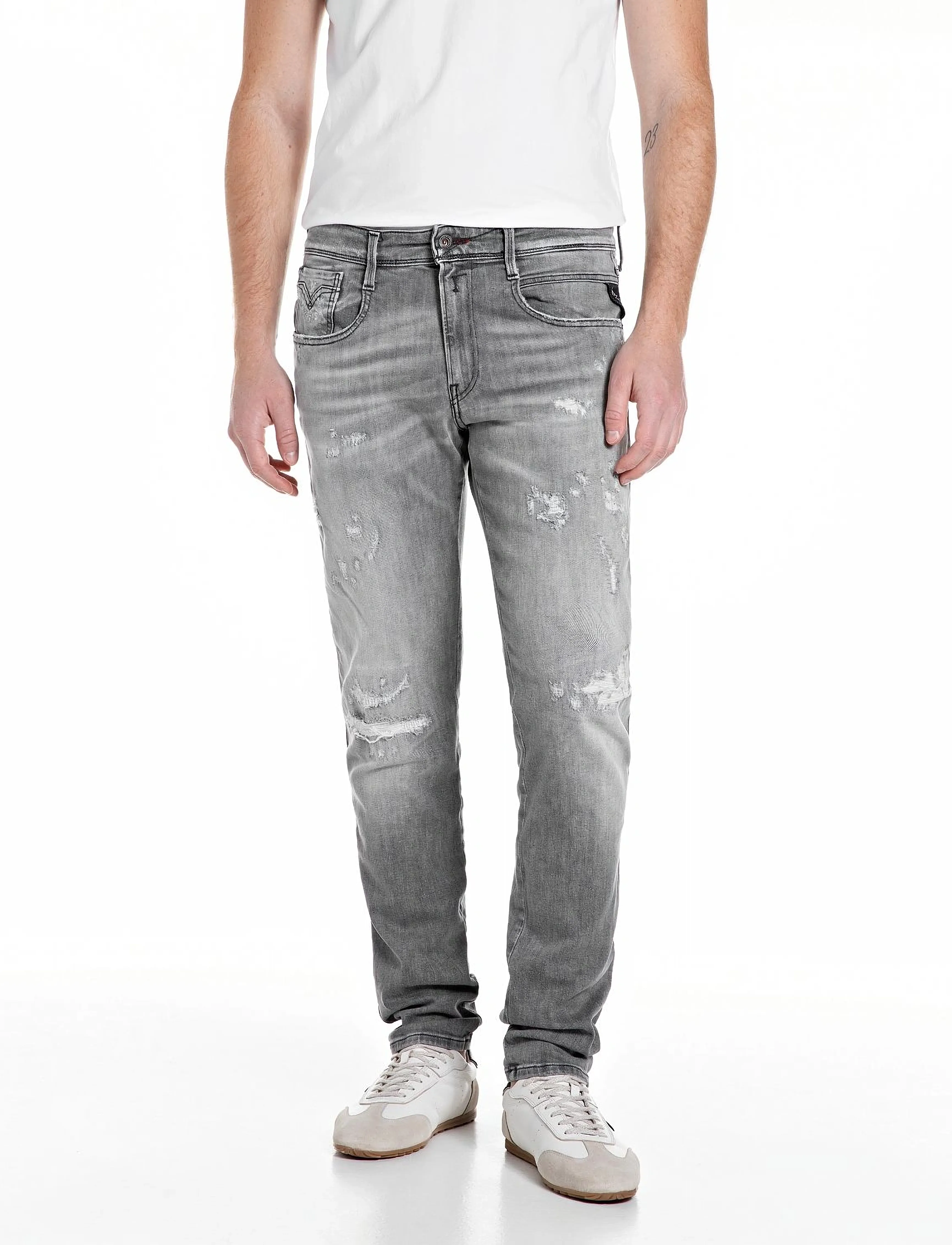 Replay ANBASS Trousers SLIM AGED - Aptempti džinsai - MEDIUM GREY / grey