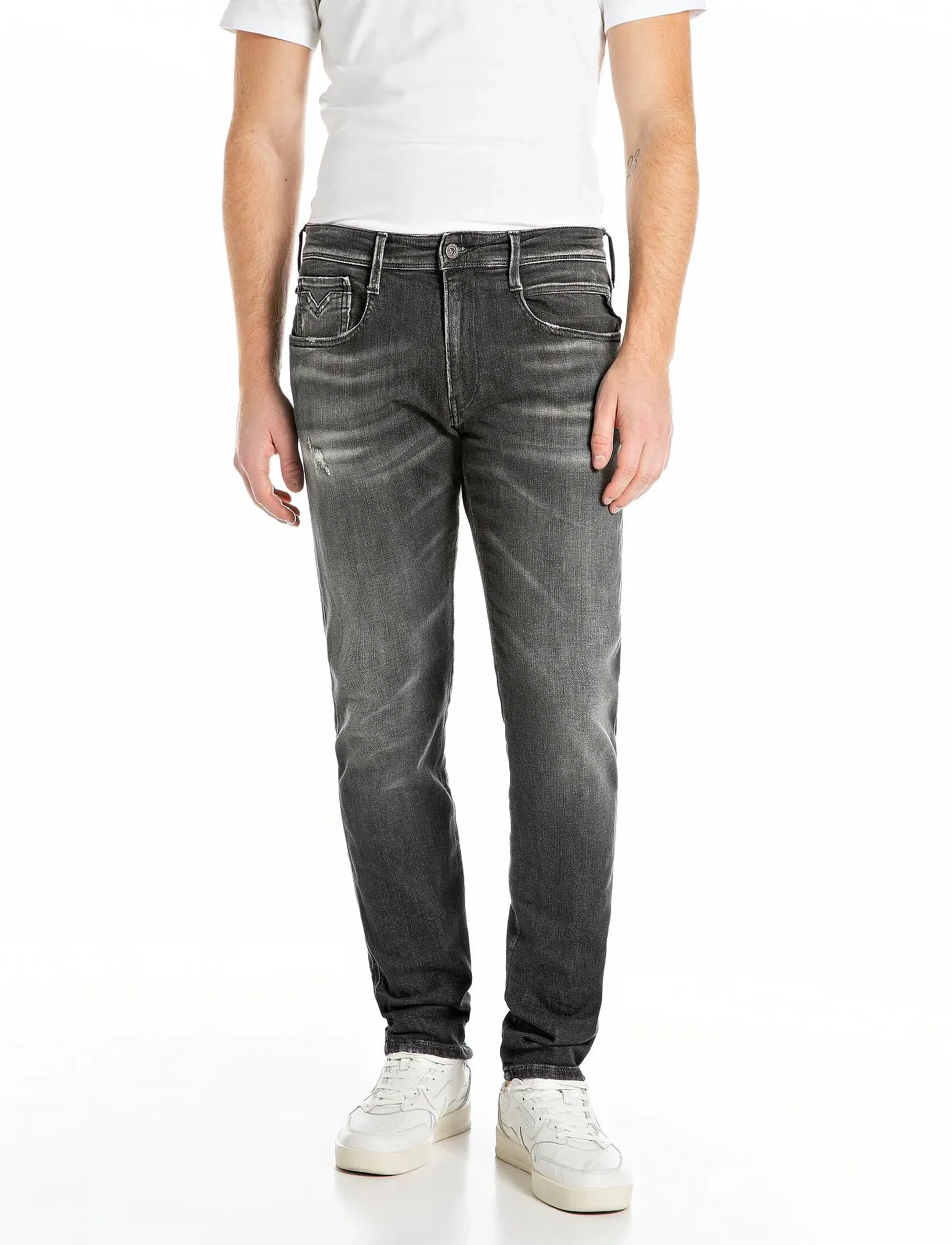 Replay ANBASS Trousers SLIM AGED - Aptempti džinsai - DARK GREY / grey