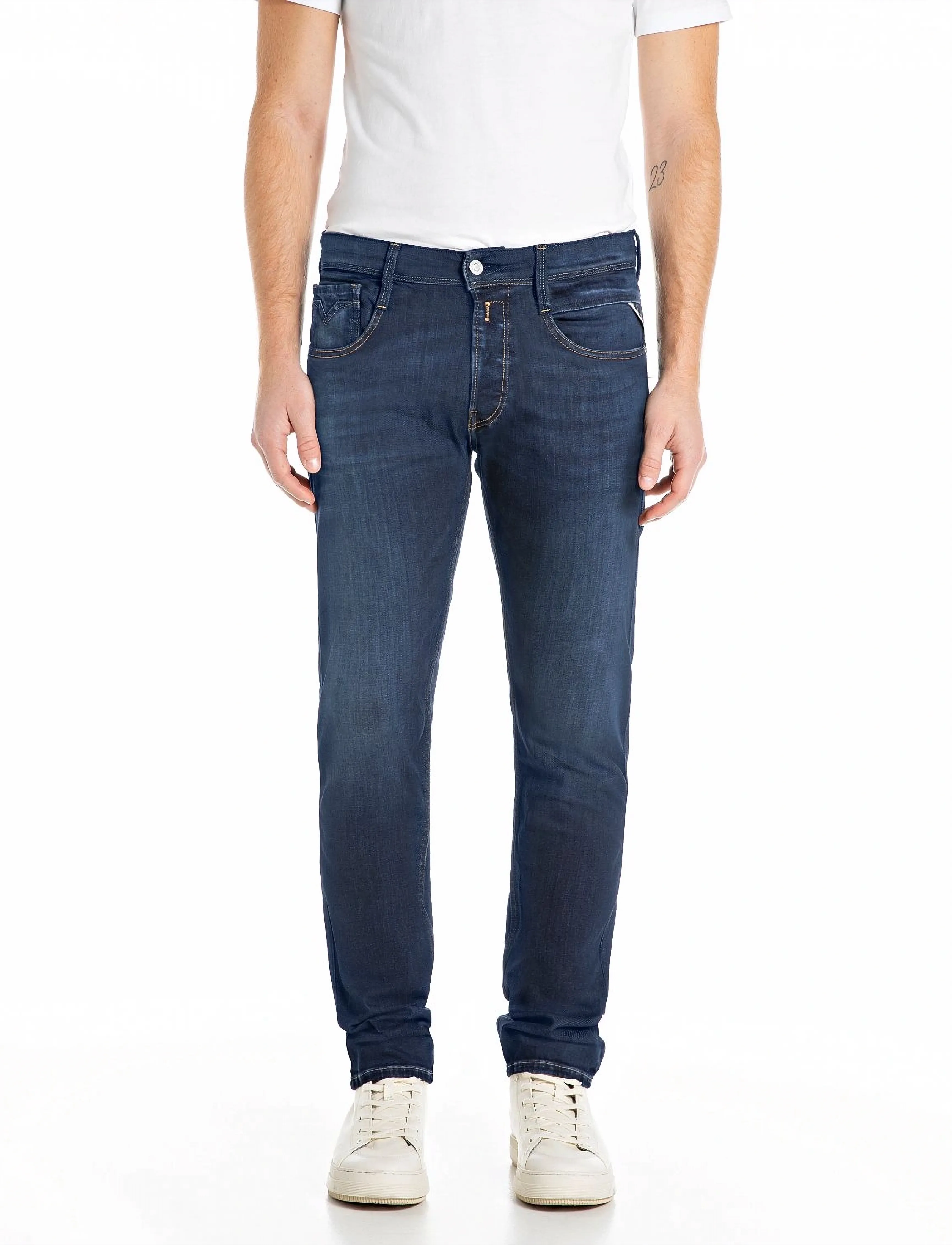 Replay ANBASS Trousers SLIM 99 Denim - Aptempti džinsai - DARK BLUE / navy