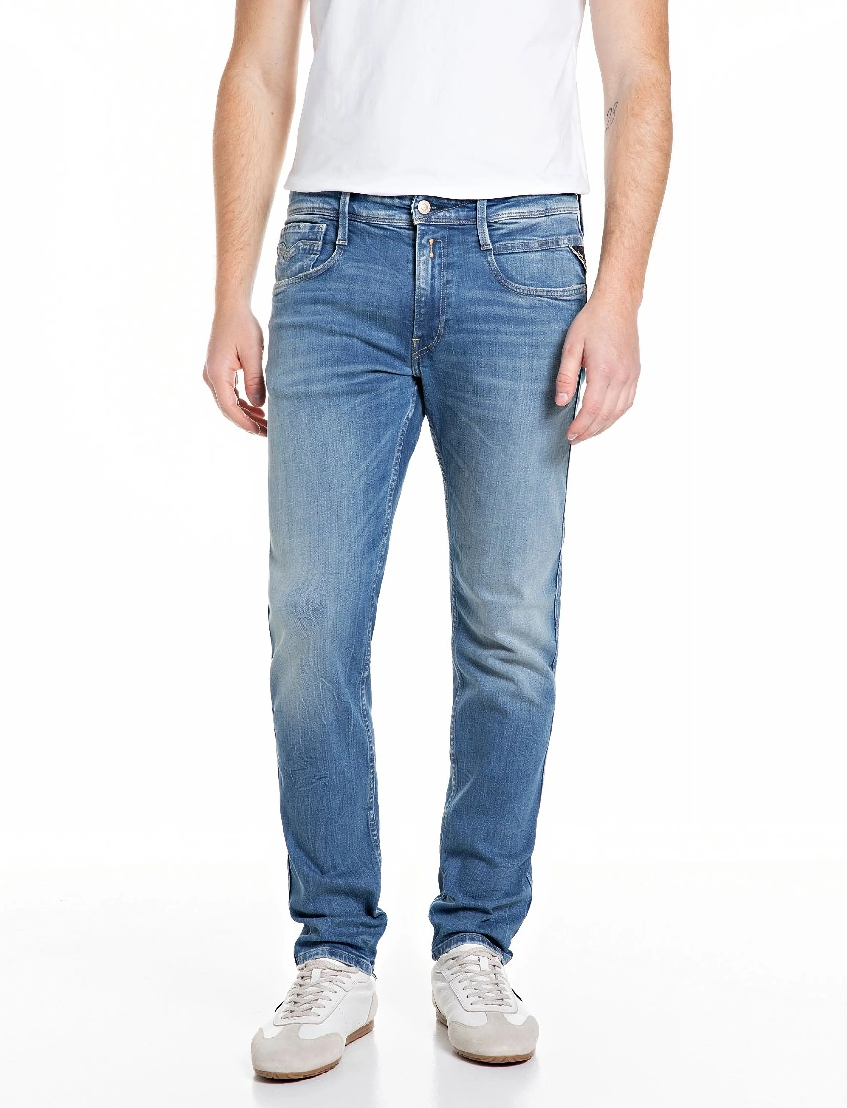 Replay ANBASS Trousers SLIM 573 ECO PLUS - Aptempti džinsai - MEDIUM BLUE / blue